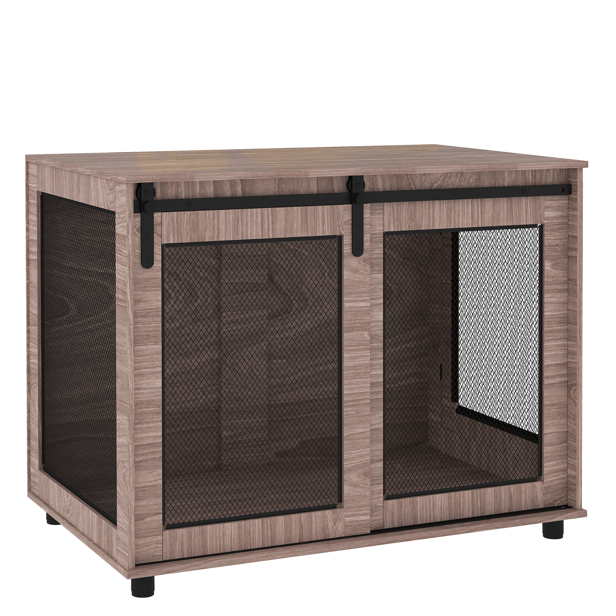 PawHut Hundekäfig Möbel, Hundebox mit 2 verschließbaren Türen, Beistelltisch für Zuhause, Hundehaus für große Hunde unter 30 kg, Stahl, 98 x 60 x 78 cm, Nussbaum   Aosom