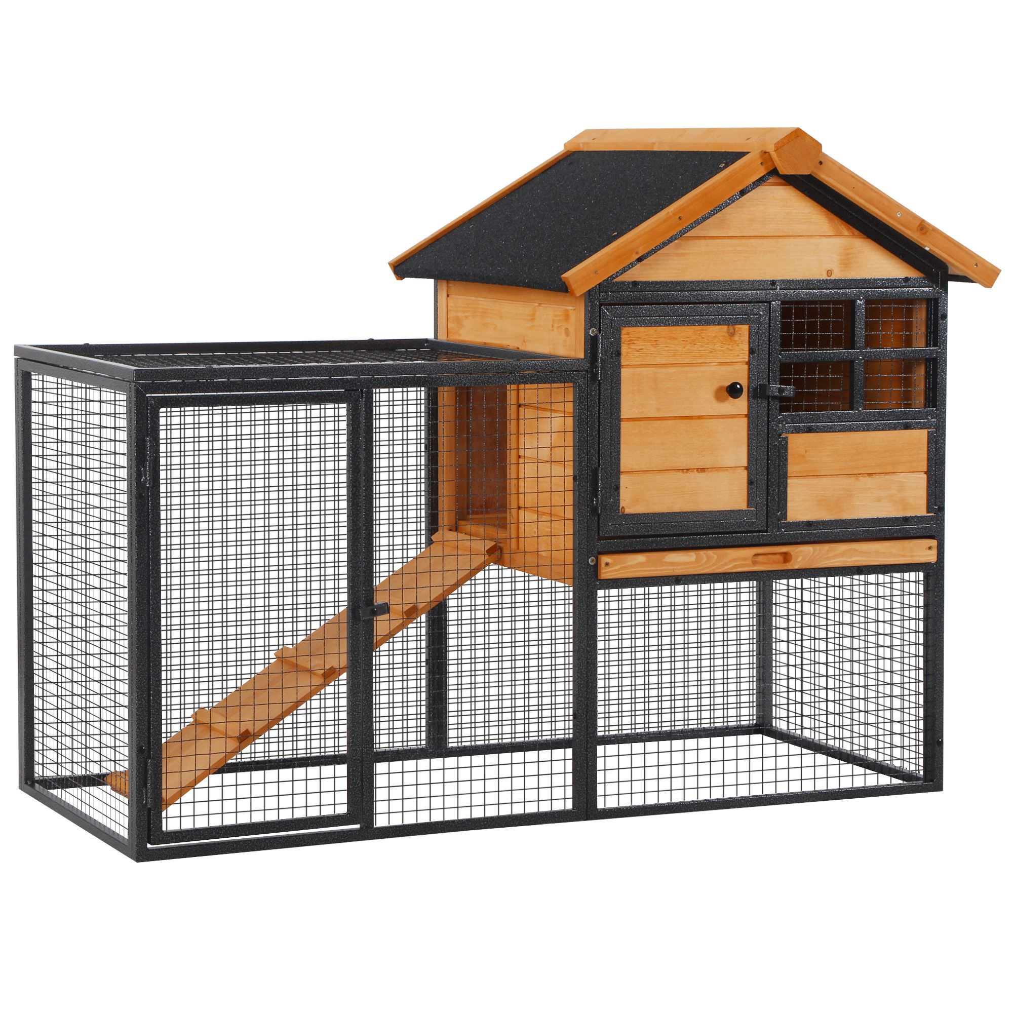PawHut Kaninchenstall Erhöhtes Haustierhaus mit abschließbarer Tür, Outdoor, Holz-Metall, Hellgelb, 122x63x92cm Aosom