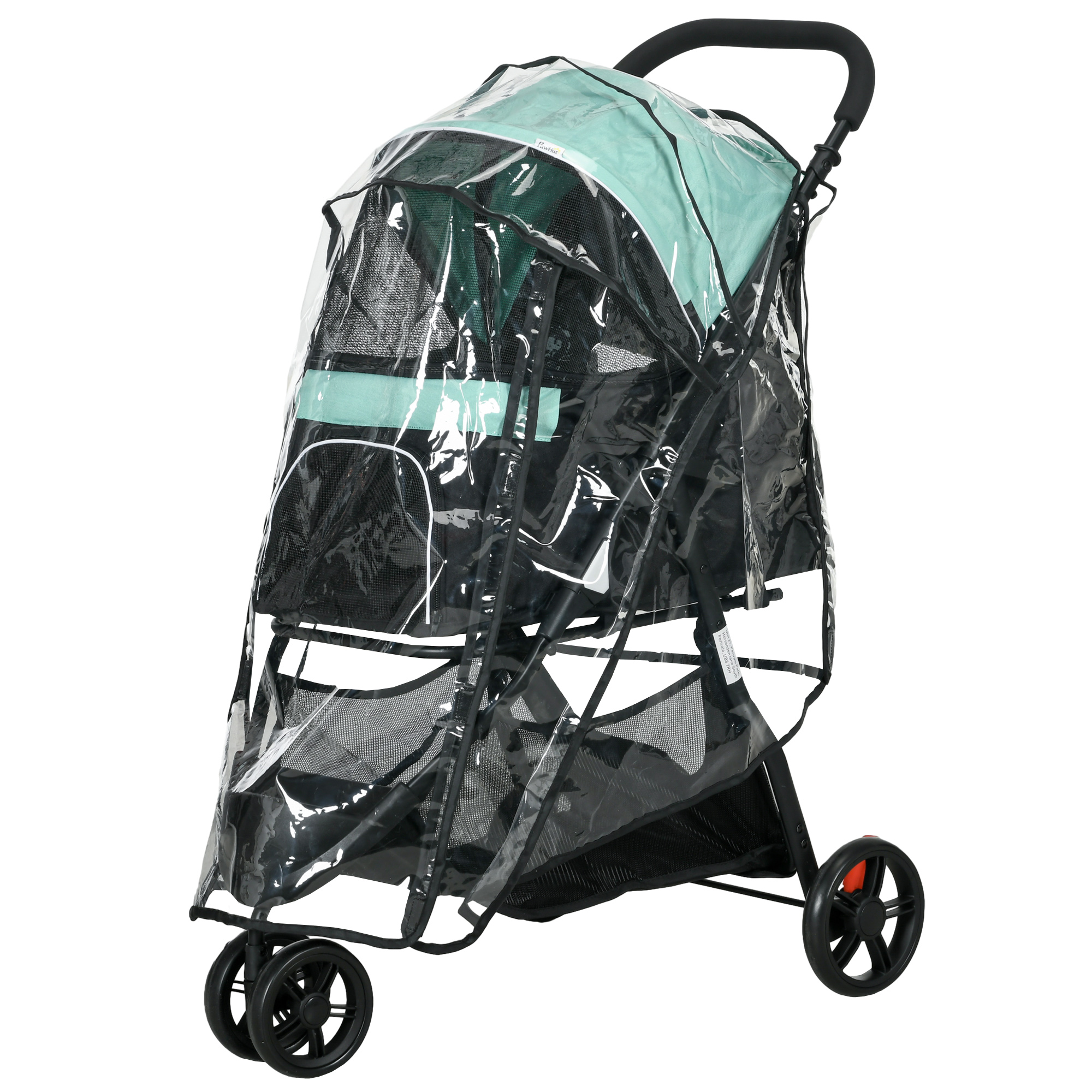 PawHut 2 in 1 Hundewagen Hundebuggy mit Regenschutz klappbar für Hunde & Katzen bis 10 kg Katzenbuggy mit Kissen Netzfenstern Türen Aufbewahrungskorb Katzenwagen Buggy Grün Aosom