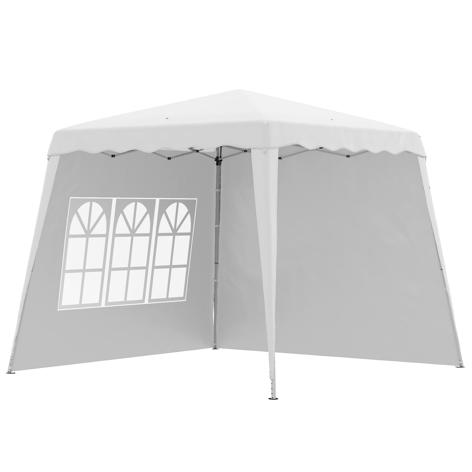 Outsunny Faltpavillon 2,4 x 2,4m Pavillon mit Seitenwand höhenverstellbar Partyzelt mit UV-Schutz, Faltzelt mit Tragetasche für Garten, Balkon, Oxford, Stahl, Weiß Aosom