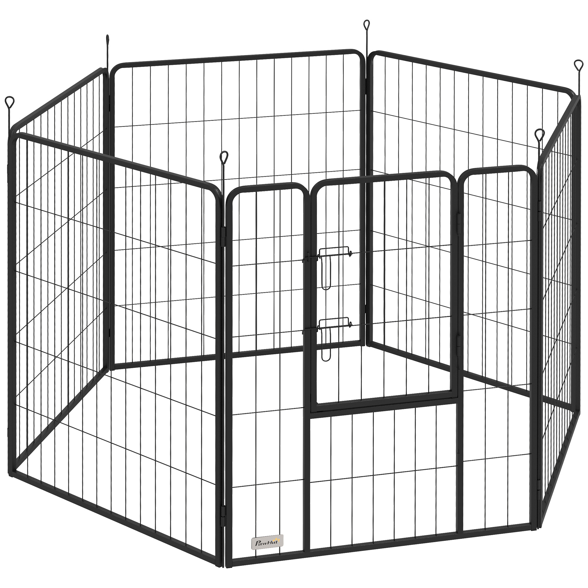 PawHut Welpenauslauf 100 cm Hoch, 6-TLG. Hundelaufstall DIY Welpenlaufstall mit Tür, Freilaufgehege für kleine, mittelgroße und große Hunde, Stahl, Schwarz Aosom