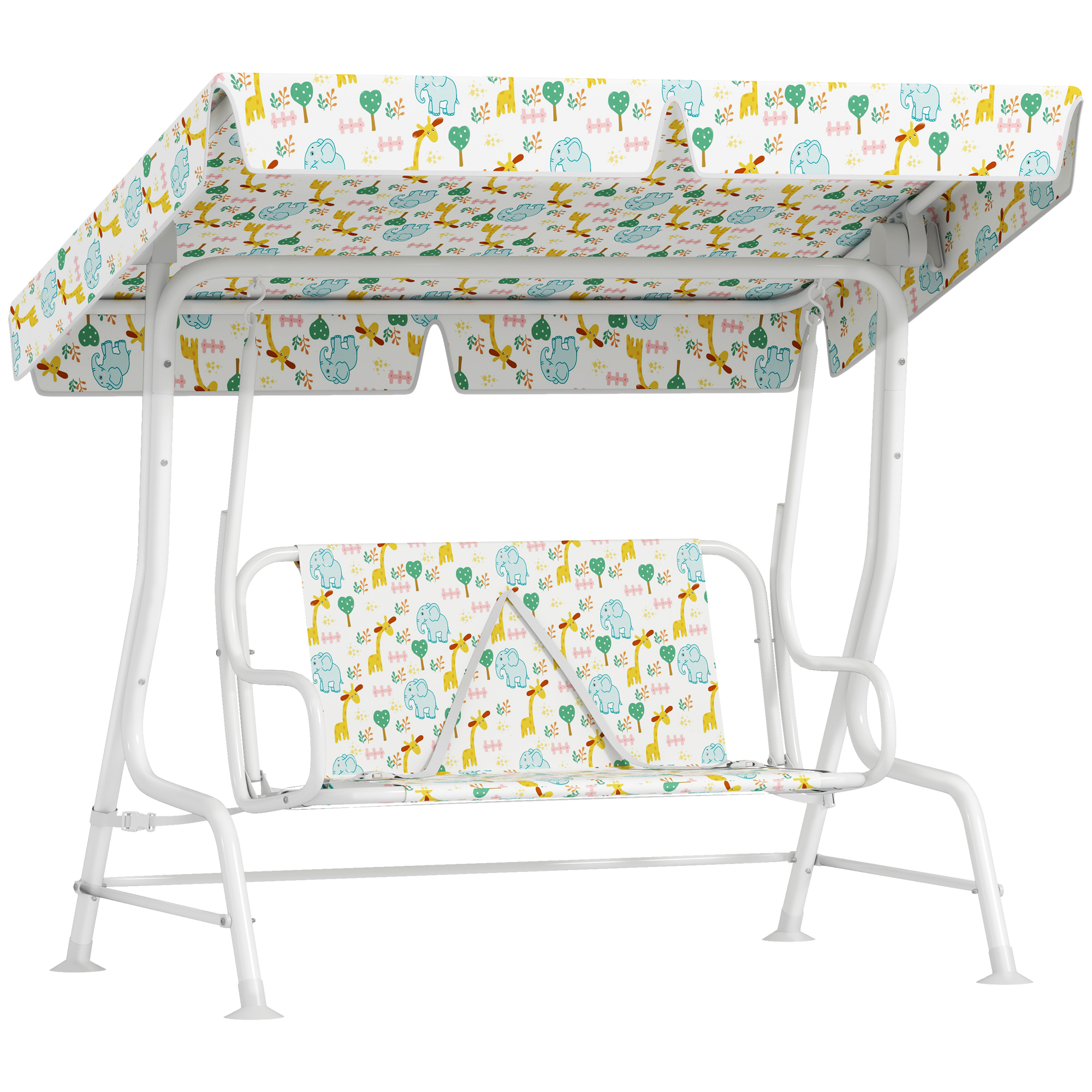 AIYAPLAY Kinder Hollywoodschaukel 2-Sitzer Kinderschaukel mit verstellbarem Sonnendach, Sicherheitsgurt Gartenschaukel für 3-6 Jahre Kinder Weiß 110 x 74 x 113 cm   Aosom