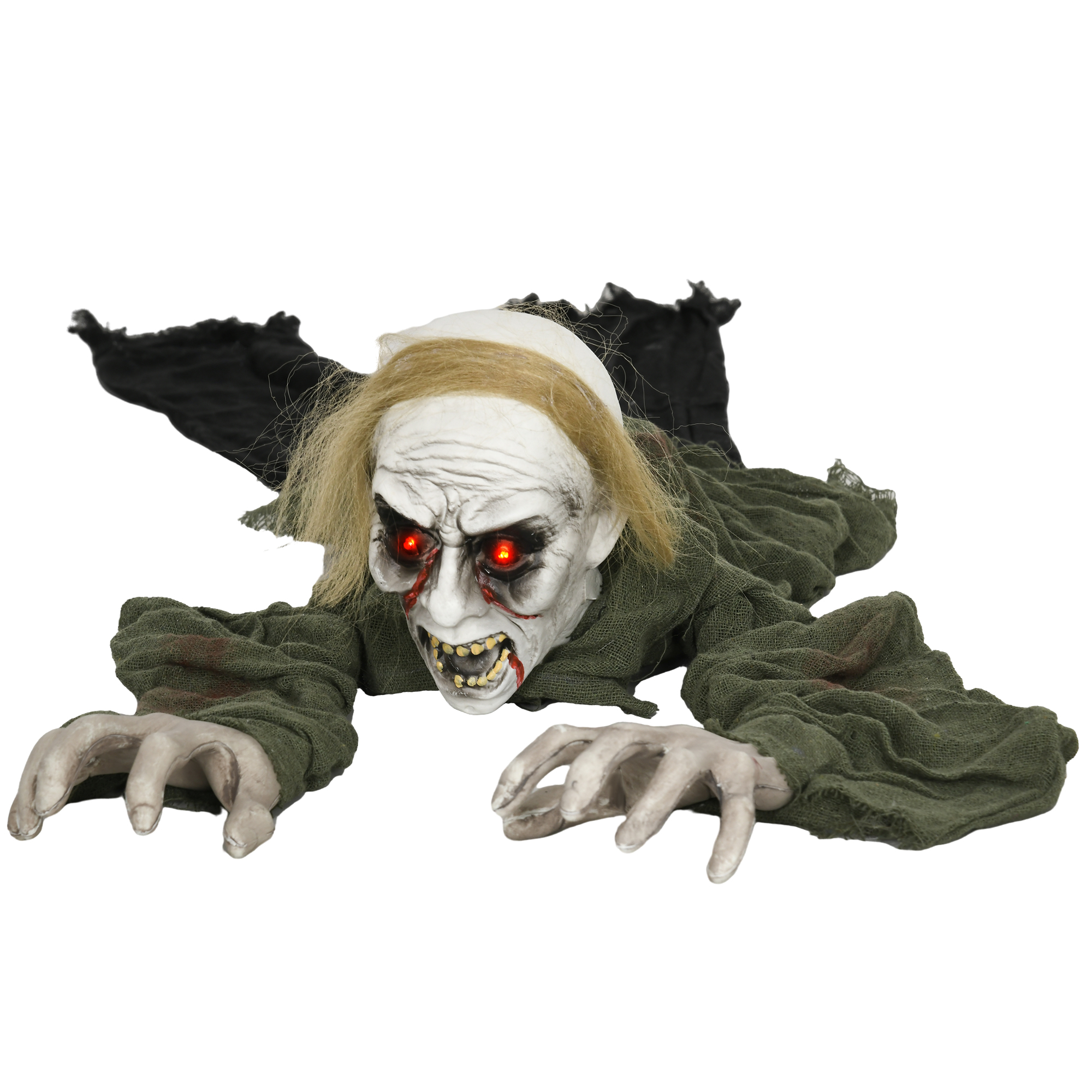 HOMCOM 167cm Halloween-Dekoration Zombie Untoter, Lebensechte Größe Halloween-Zombie mit Rot Leuchtende Augen, Garten Dekoration mit Heul-Geräusch Aosom