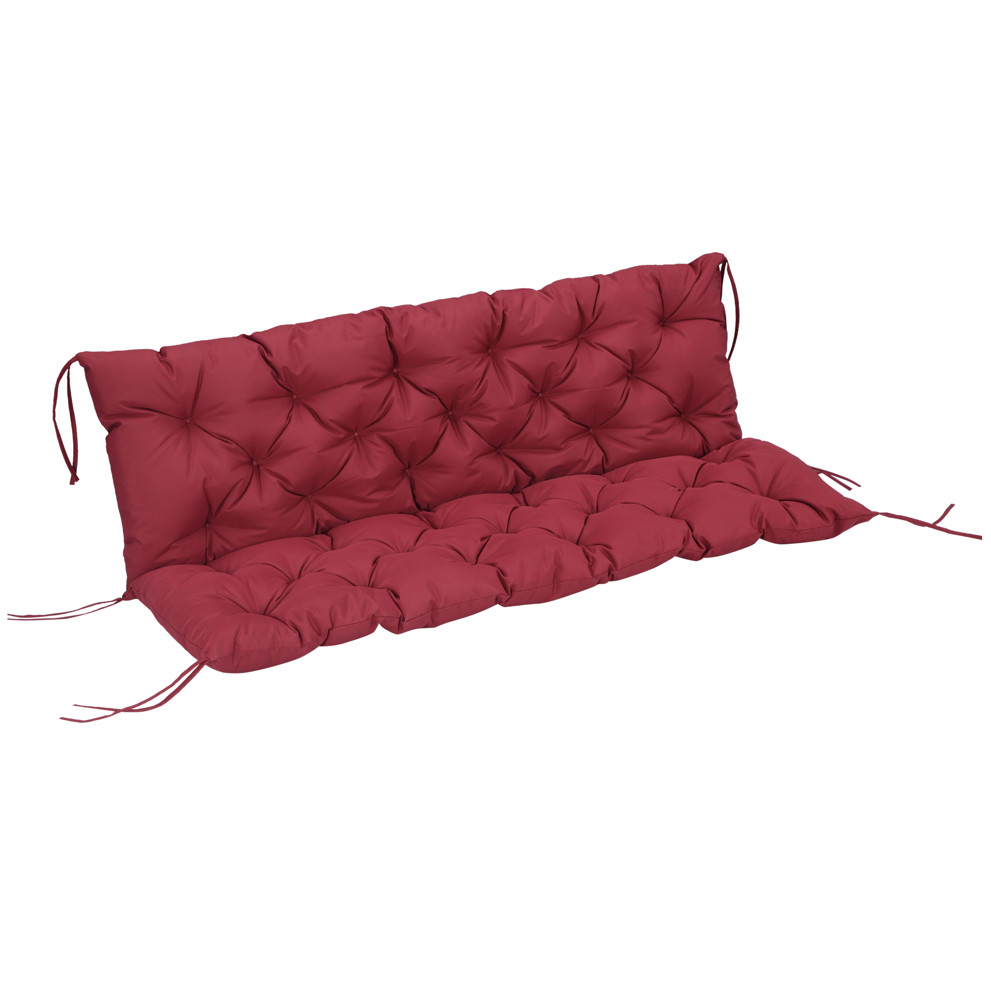 Outsunny 3 Sitzer Bankauflage 150 x 98 x 8 cm, Bankkissen mit Bändern, Sitzkissen, Outdoor/Indoor Stuhlkissen, Sitzauflage, Sitzpolster für Gartenmöbel, Fensterbank Sitzbank, Hollywoodschaukel, Rot Aosom