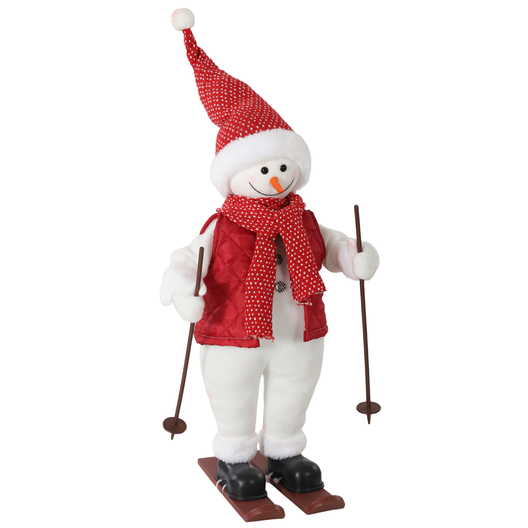 HOMCOM Skifahrer-Weihnachtsmann 65 cm Stehende Singende Weihnachtsdeko Figur Nikolaus mit Skiern und Skistöcken, Handgefertigt, Geräusch- und Berührungssensor   Aosom
