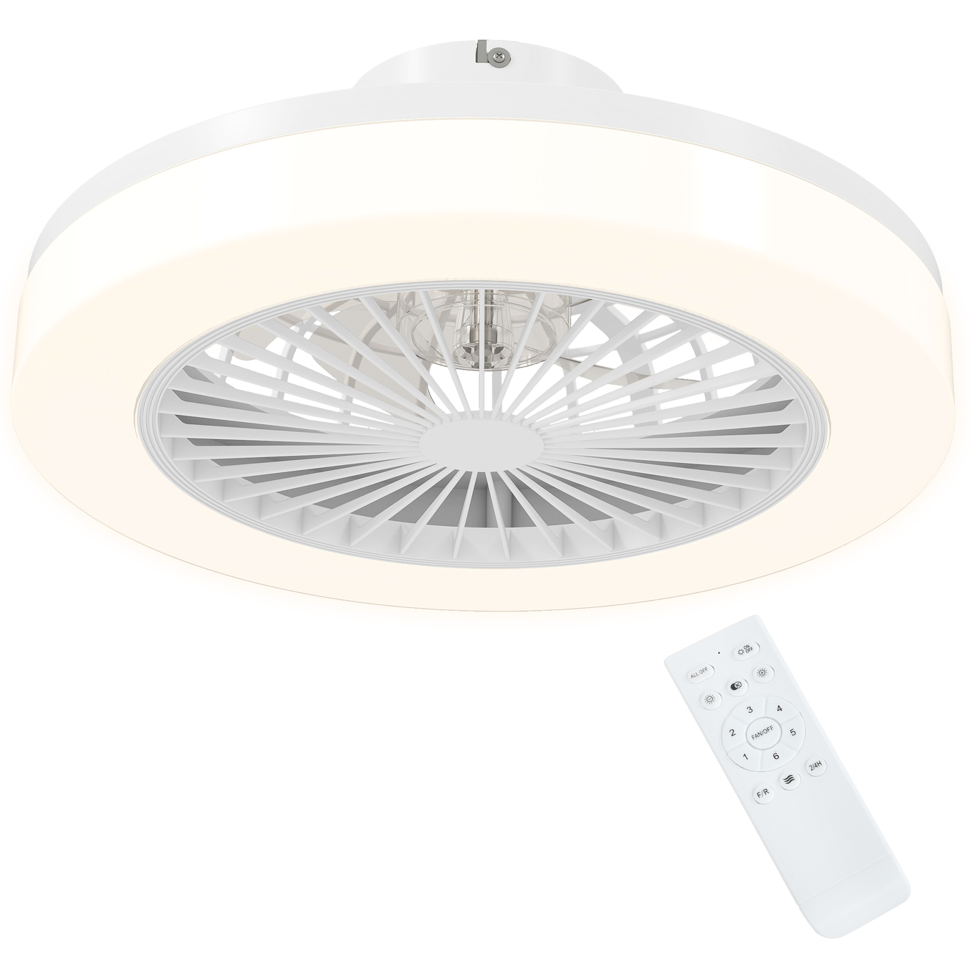 HOMCOM Deckenventilator mit Beleuchtung Fernbedienung LED Ventilator Deckenleuchte Dimmbar mit  6 Geschwindigkeiten 40 W Lampe mit umkehrbar Ventilator, Timer für Schlafzimmer Weiß 46 cm   Aosom