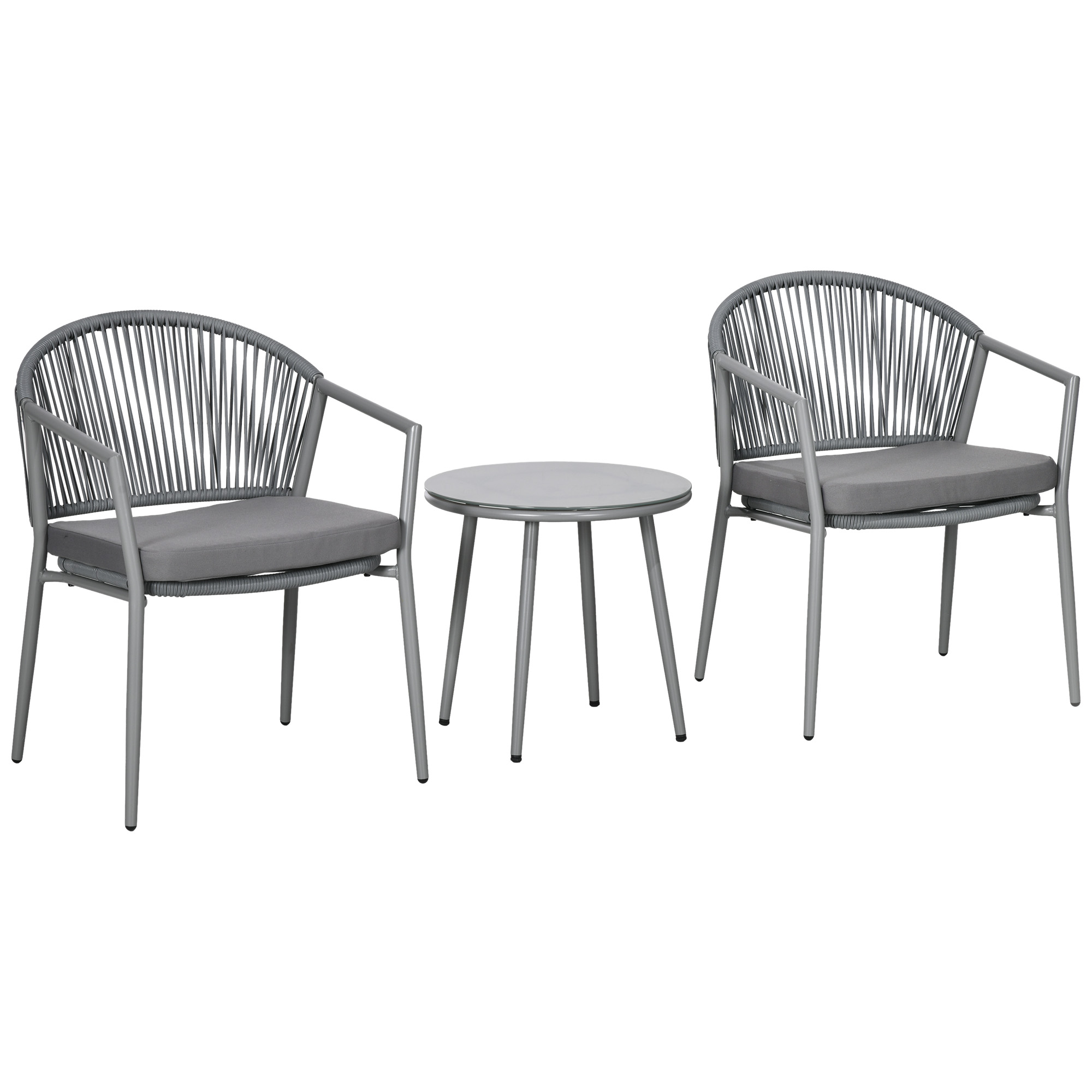 Stilvolle Sitzgruppe 2 Gartensessel Couchtisch Balkonmöbel-Set, Stahlrahmen Grau, ideal für Garten & Terrasse Aosom.de