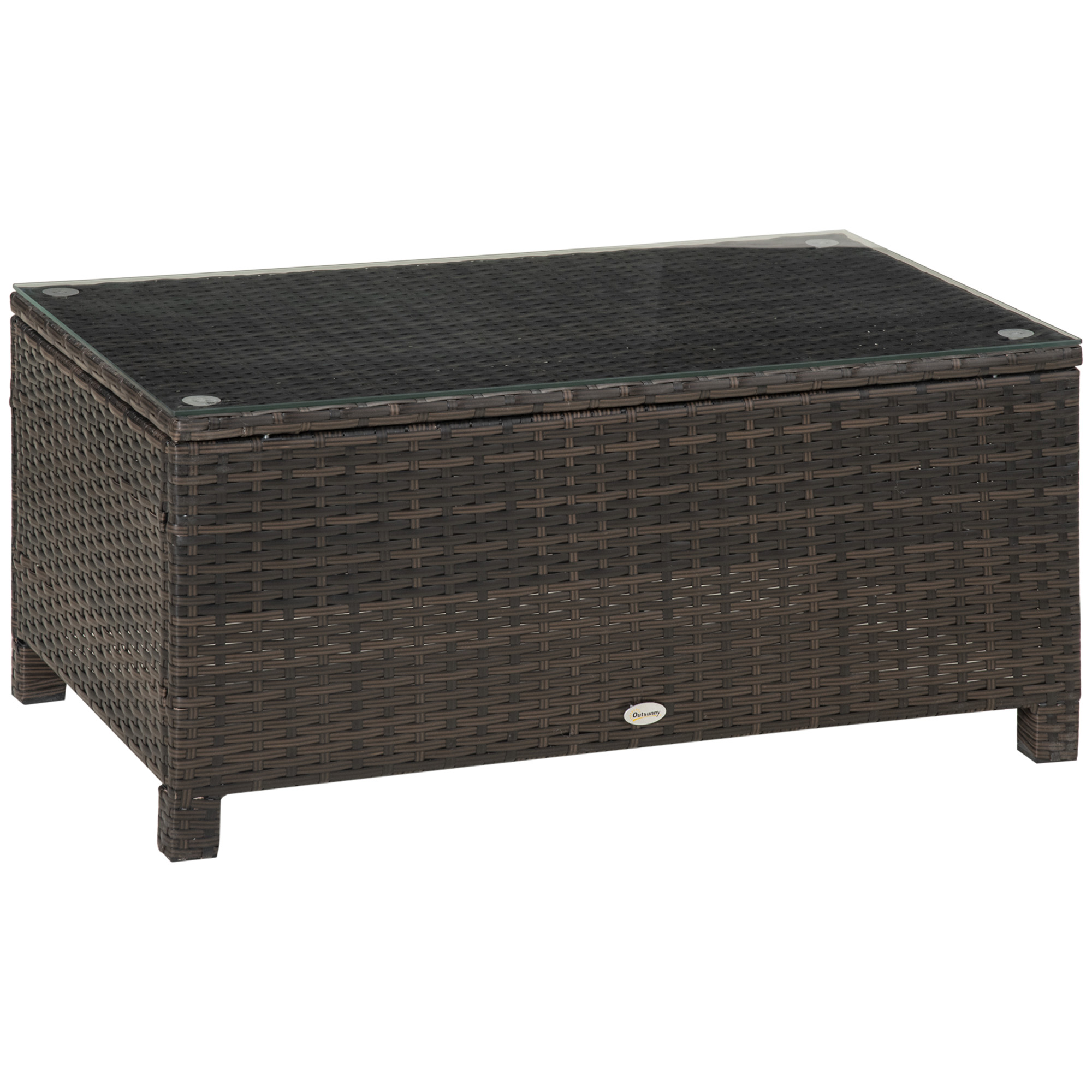 Outsunny Garten Beistelltisch Couchtisch aus wetterfestem Polyrattan, braun, 85x50x39cm, ideal für Terrasse & Balkon Aosom.de
