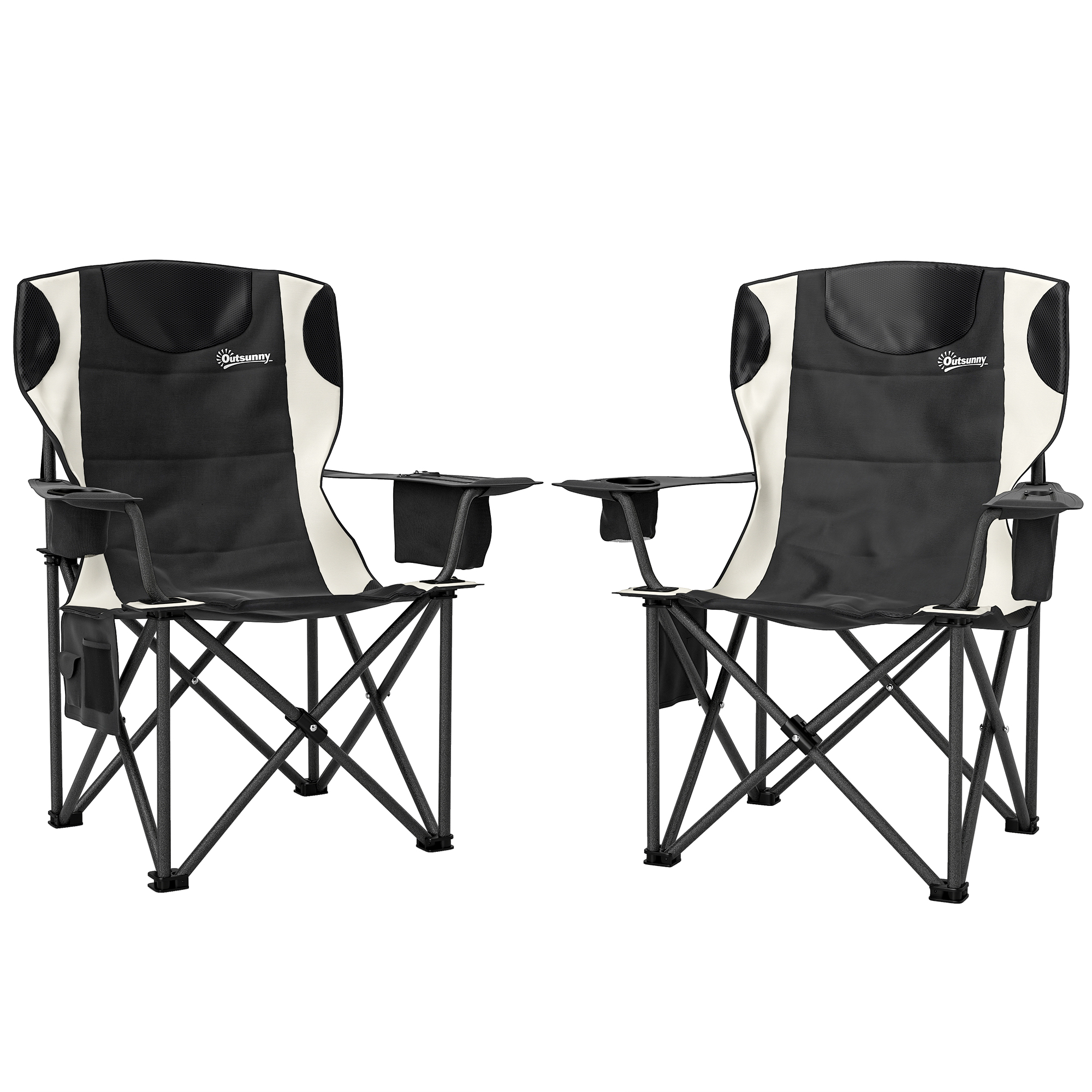 Outsunny 2er Set Faltstuhl faltbar Campingstuhl mit Armlehnen Getränkehalter Kopfstütze Kühltasche Outdoor Klappstuhl bis 120kg belast gepolstert Angelstuhl Gartenstuhl für Garten Camping Aosom