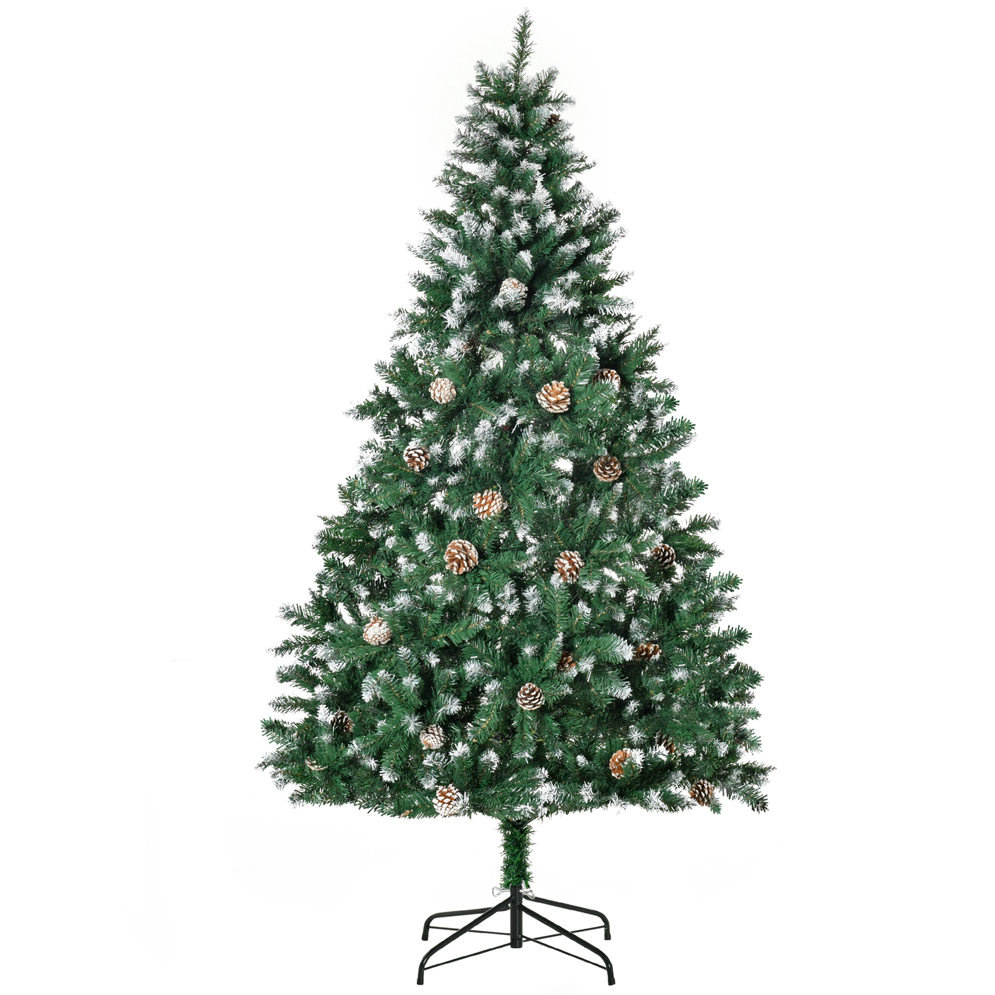 HHOMCOM Künstlicher Weihnachtsbaum 180 cm Kieferbaum künstlich mit 59 Zapfen, Schnee, 1111 Spitzen Christbaum Weihnachtsdeko inkl. Metallständer für drinnen   Aosom