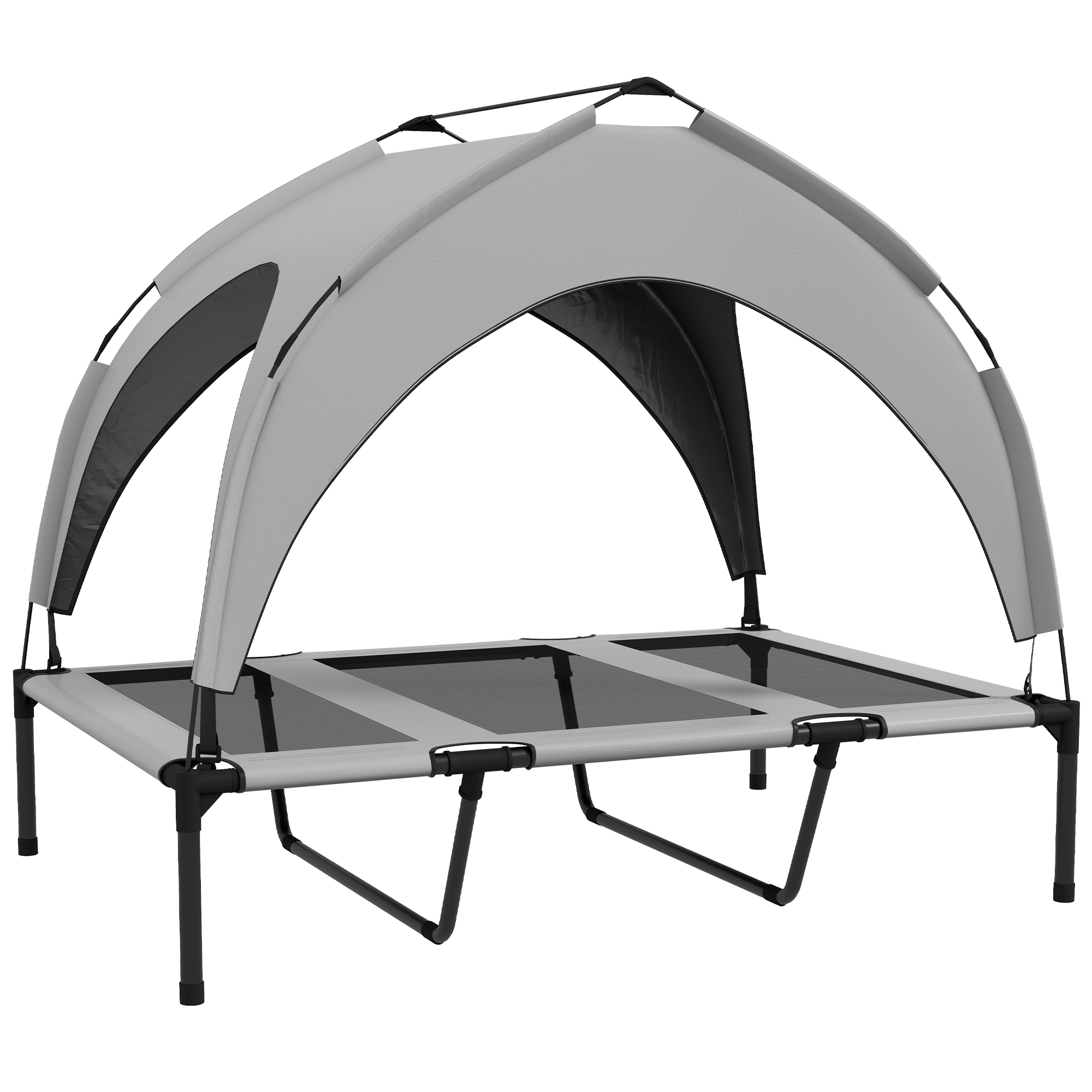 PawHut Erhöhtes Hundebett mit Baldachin, Haustierbett, Outdoor Hundeliege mit Dach, Atmungsaktiv, für große Hunde Hellgrau Oxford 106 x 76 x 94 cm Aosom