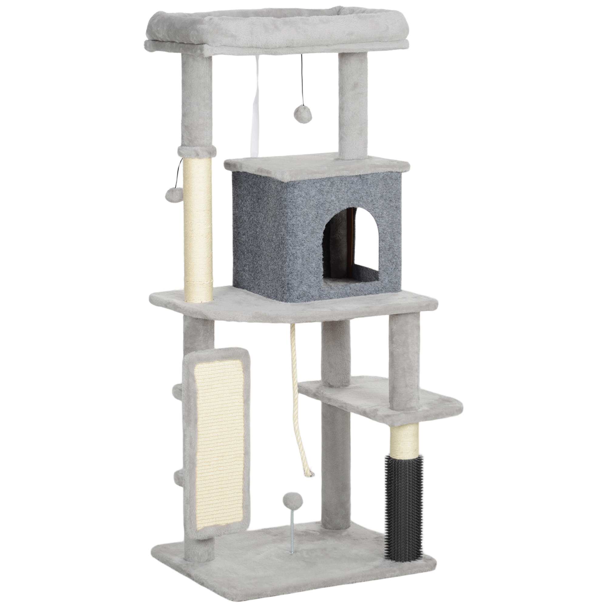 PawHut Kratzbaum 132 cm Katzenbaum mit Katzenhöhle, Spielball, Katzenkratzbaum mit Sisal-Kratzsäulen, für Katzen bis 6 kg, Hellgrau Aosom