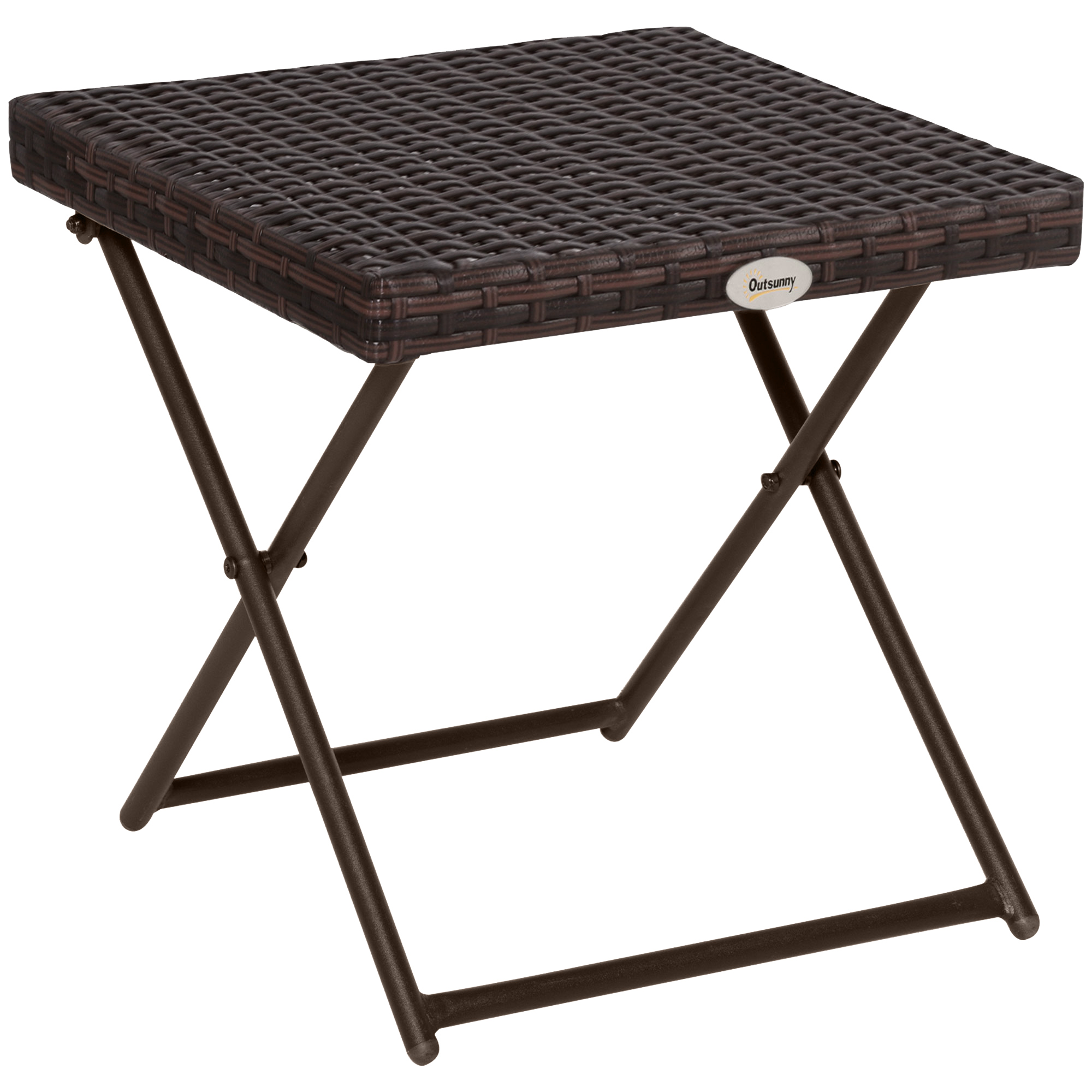 Outsunny Gartentisch Beistelltisch Blumenständer klappbar 40x40x40 cm Polyrattan Metall Braun für Gartenmöbel & Terrasse Aosom.de