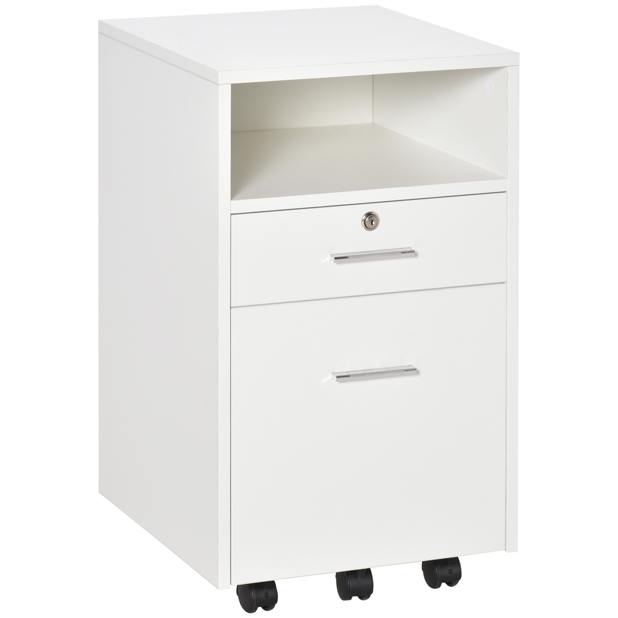 Vinsetto Büroschrank Rollcontainer Druckerständer für Hängeakten und Din-A4-Ordner mit 1 Regal 2 Schubladen Belastung bis 30 kg Weiß 39,5 x 40 x60 cm Aosom