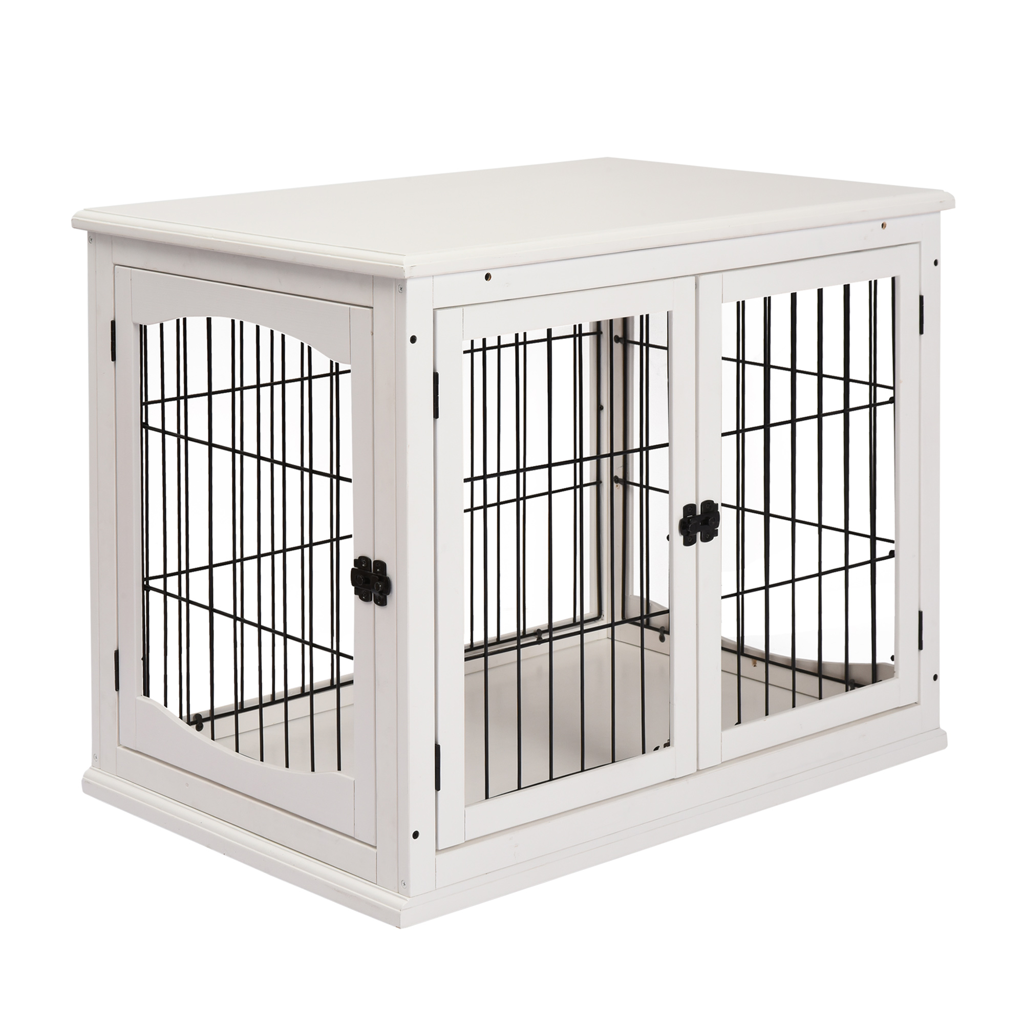 PawHut Hundehütte Hundehaus Transportbox Kleintierkäfig für Innen 81 x 58,5 x 66 cm aus MDF & Metall in Weiß, ideal für Haustiere Aosom.de