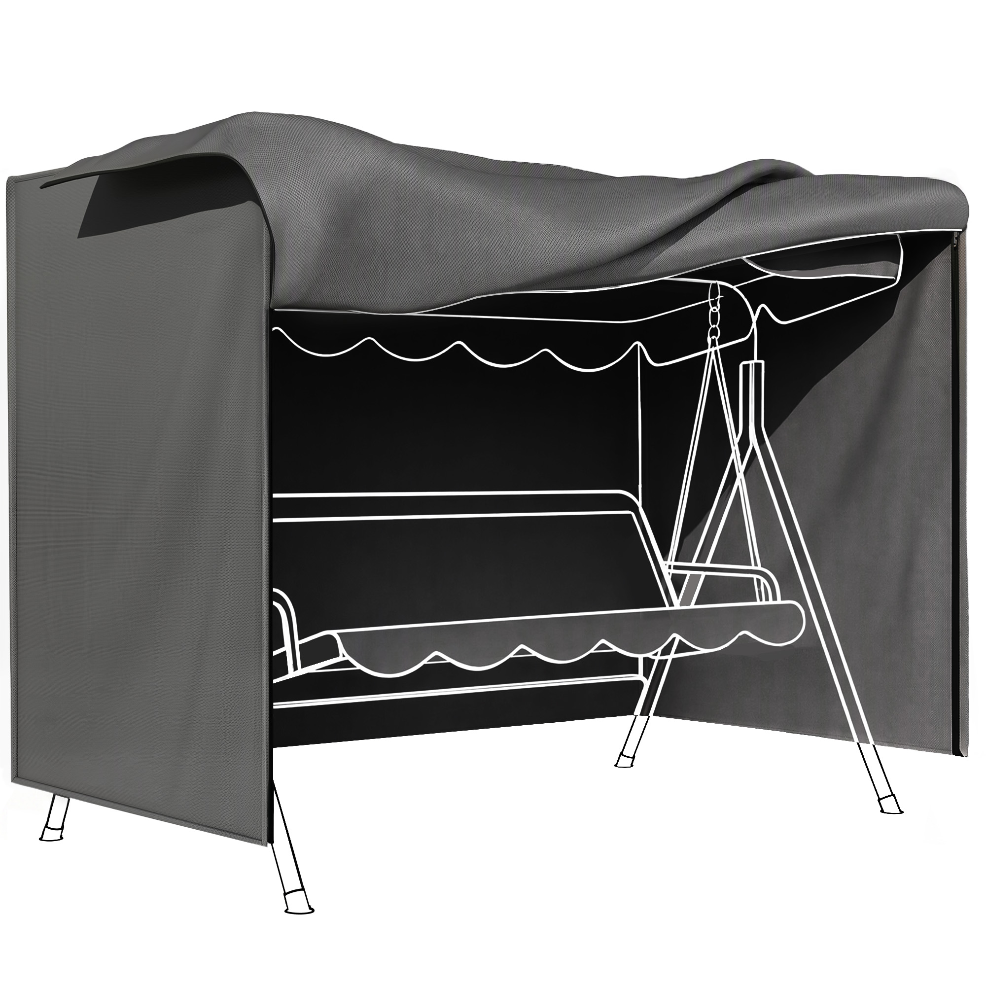 Outsunny Hollywoodschaukel Abdeckung 3 Sitzer, Wasserabweisend Winterfest Schutzhülle für Gartenschaukel, UV-Beständig Abdeckplane, Abdeckhaube, Reißfest 600D Oxford Gewebe, 205x124x164cm Dunkelgrau   Aosom