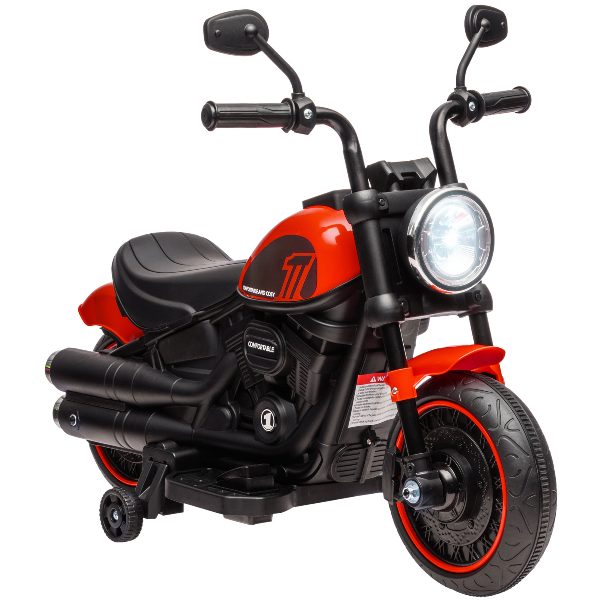 HOMCOM Elektro-Motorrad für Kinder, 3 km/h, mit 2 abnehmbaren Stützrädern, für 1,5-3 Jahre, Rot, sicheres Elektrofahrzeug Aosom.de