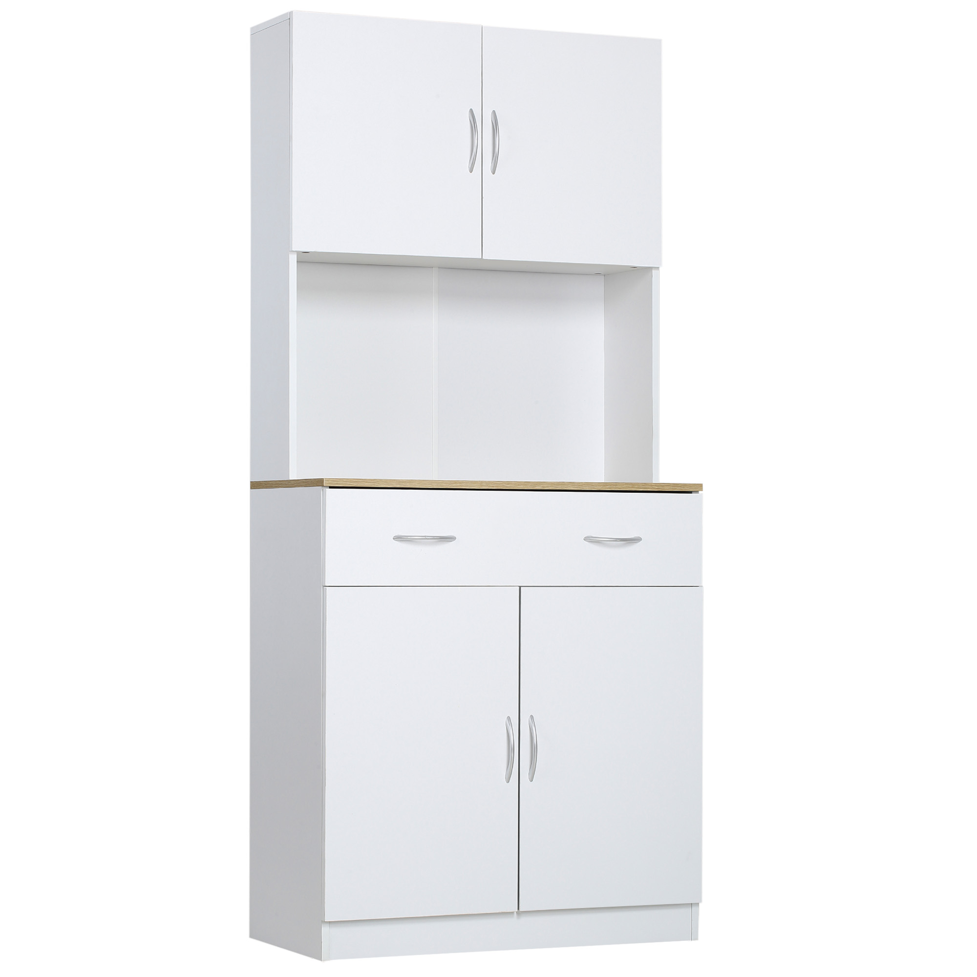 HOMCOM Küchenschrank 180 cm Küchenbuffet Hochschrank Geschirrschrank Esszimmerschrank mit Schubladen in Weiß 80 x 40 x 180 cm für stilvolle Aufbewahrung Aosom.de