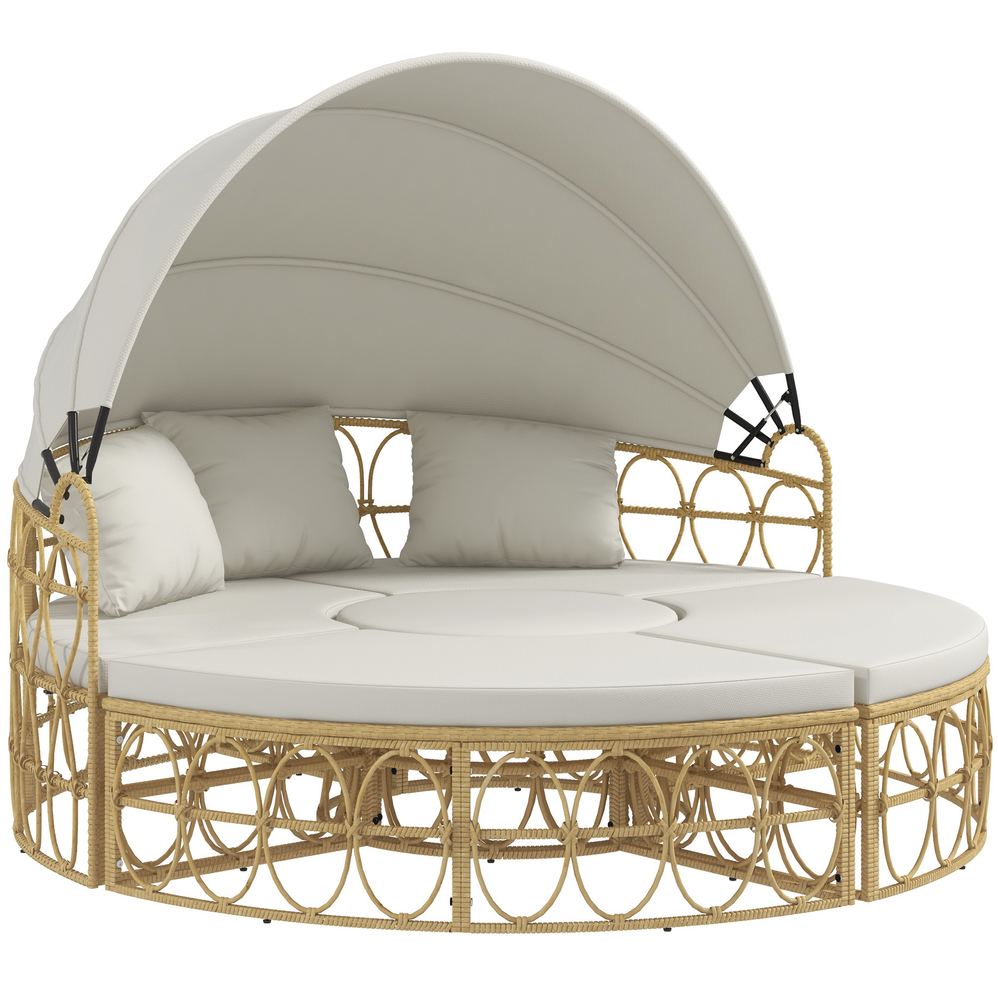 HOMCOM Muschel Gartenmöbel-Set Zweisitzer mit klappbarem Verdeck & Couchtisch in Creme, ideal für Garten & Terrasse Aosom.de