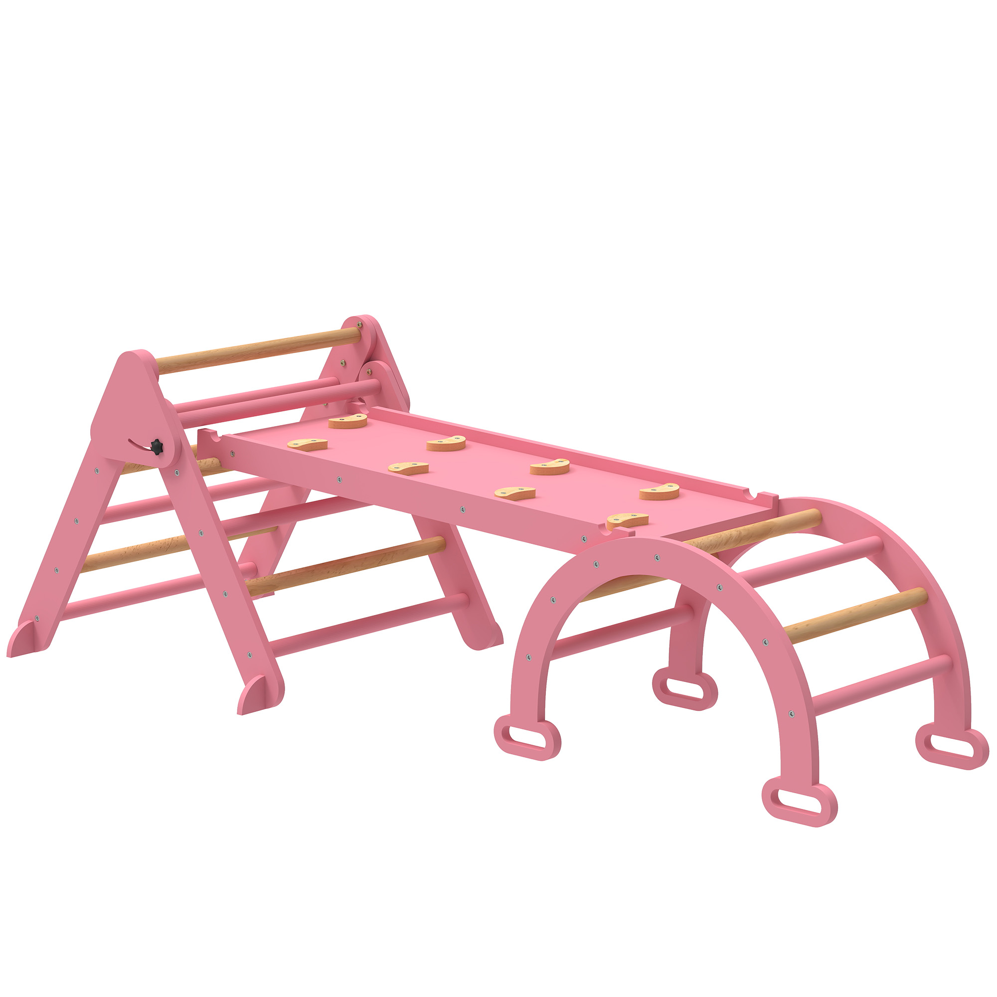 AIYAPLAY Klettergerüst Indoor, 5 in 1 klappbar Kletterdreieck mit Rutsche, Kletterbogen, inkl. doppelseitige Rampe, Spielplatz Indoor für Kinder 18-48 Monate, Rosa   Aosom