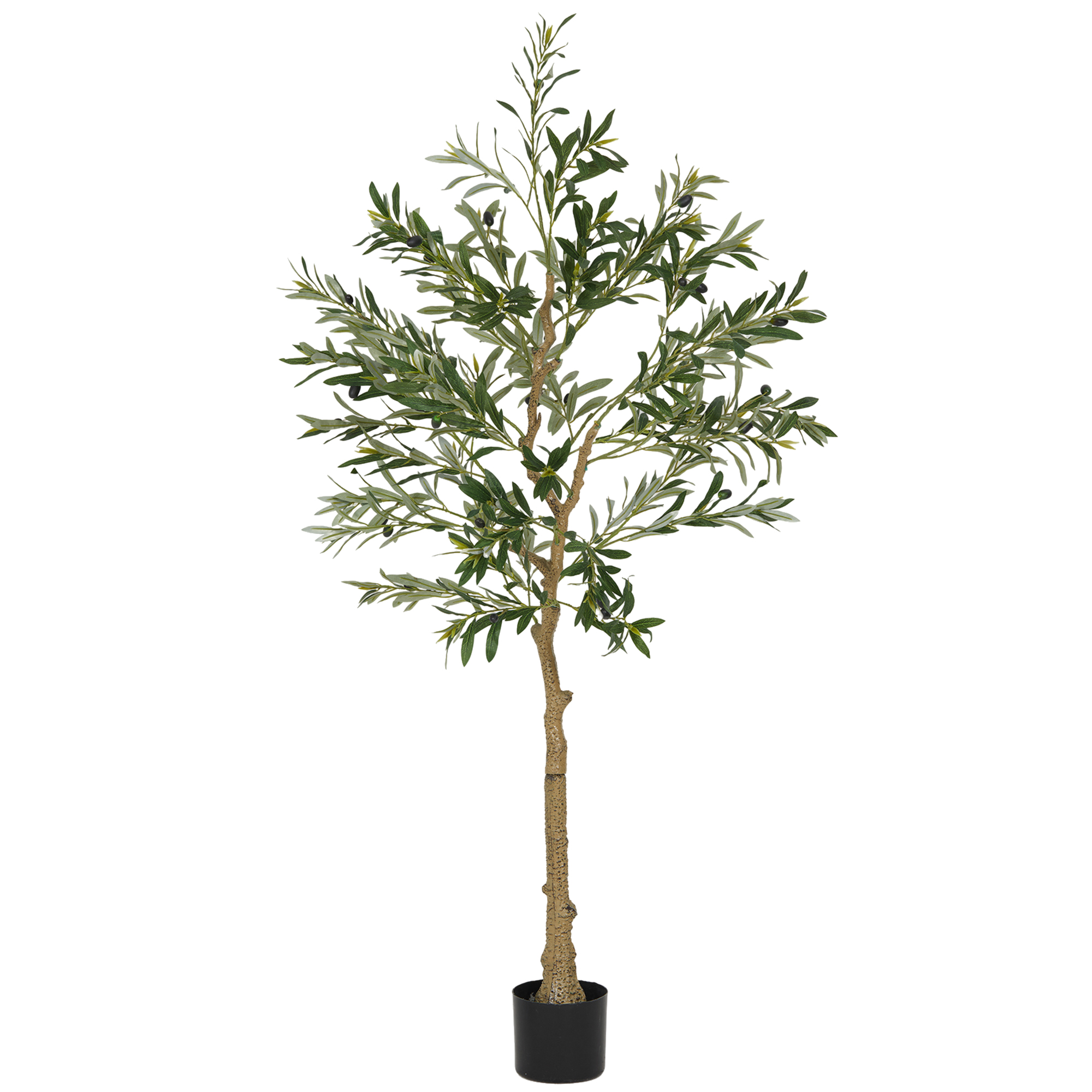HOMCOM Künstlicher Olivenbaum groß 150 cm Kunstpflanze, Plastik Künstliche Pflanzen Olivenbaum im Topf, Kunstbaum mit Zement, Kunstmoos für Wohnzimmer, Schlafzimmer, Deko, Büro Aosom