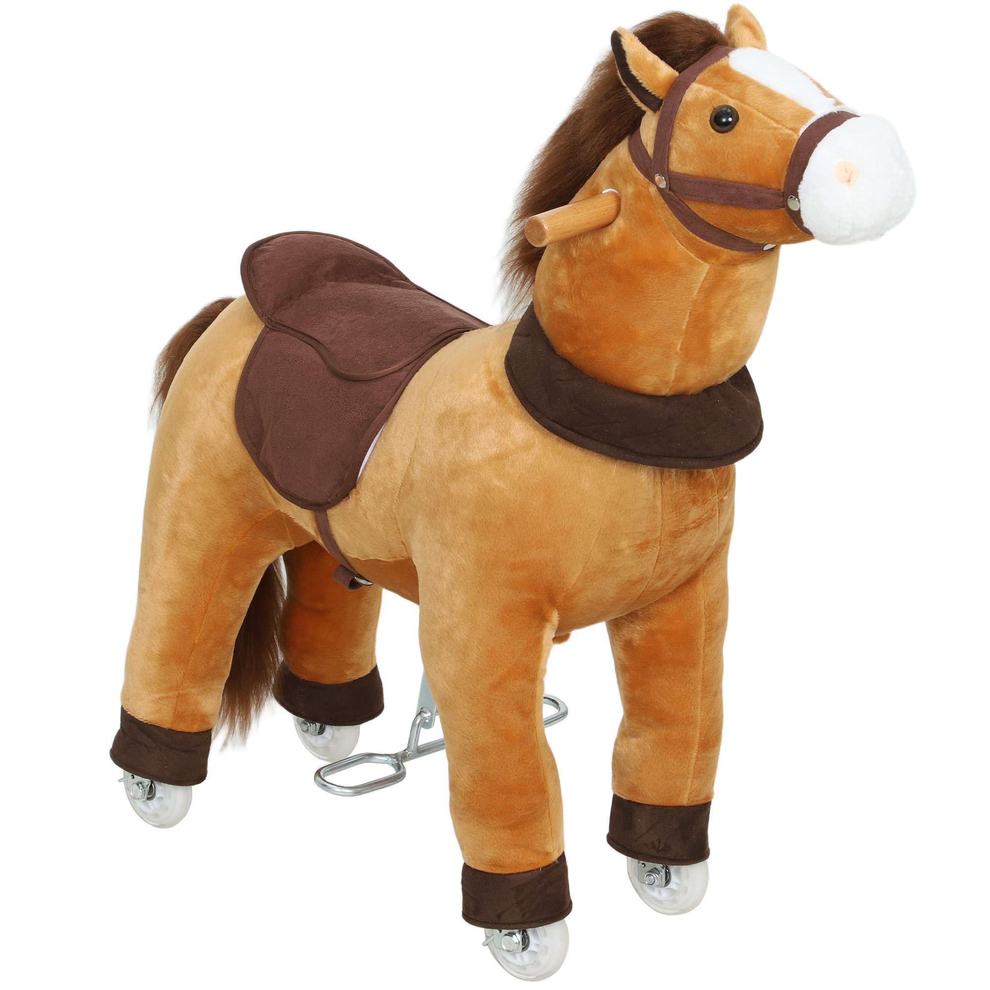 AIYAPLAY Reitpferd, Spielpferd zum Reiten mit Sattel Rollen, 75 cm Stehpferd, Plüschpferd für Kinder 3-5 Jahre, bis 25 kg, Dunkelbraun Aosom