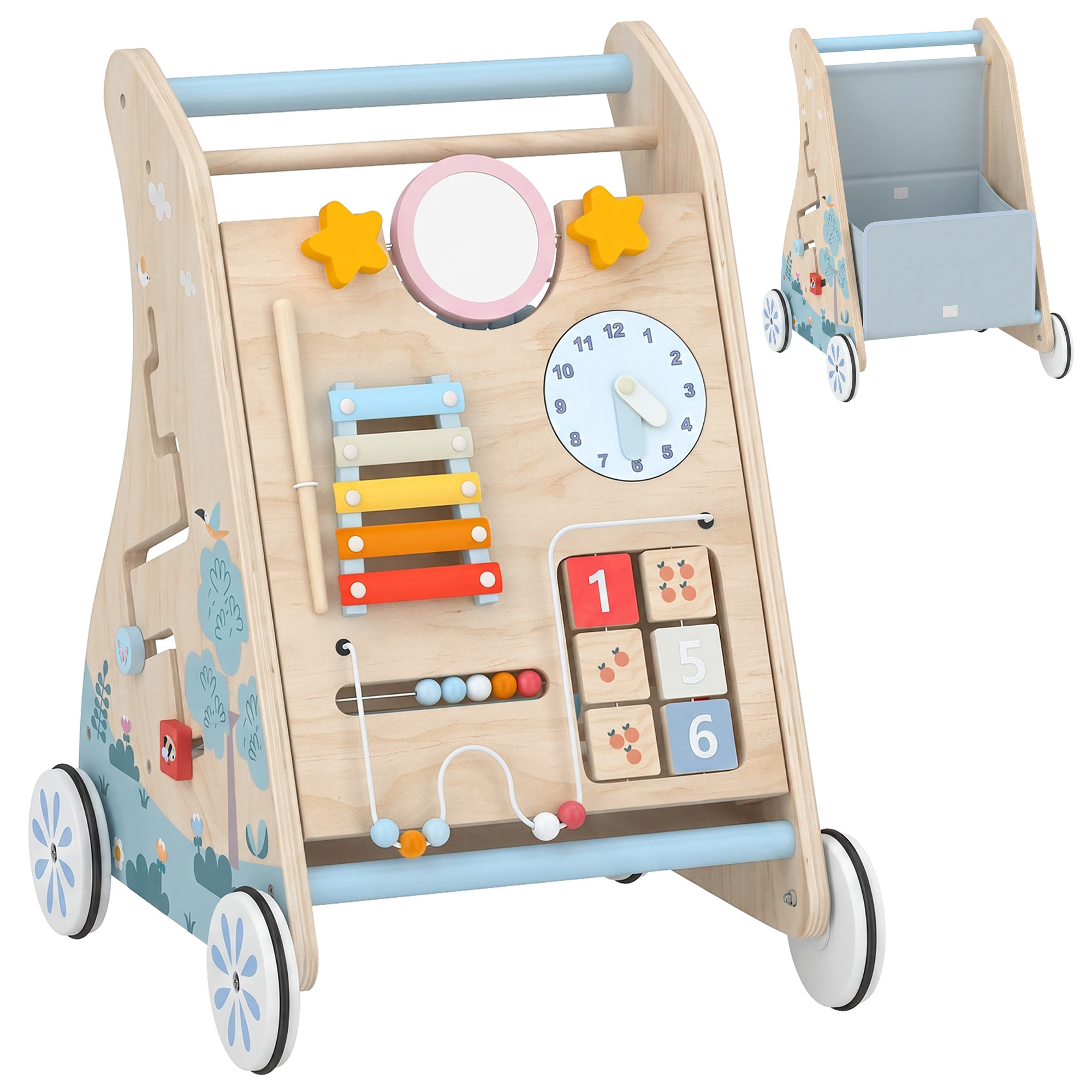 AIYAPLAY 3-in-1 Baby Lauflernwagen Lauflernhilfe mit abnehmbar doppelseitig Aktivitätstafel Tasche Rädern Montessori Aktivitätszentrum, Baby Walker Gehhilfe Spielzeug Geschenk für 1-3 Jahre   Aosom
