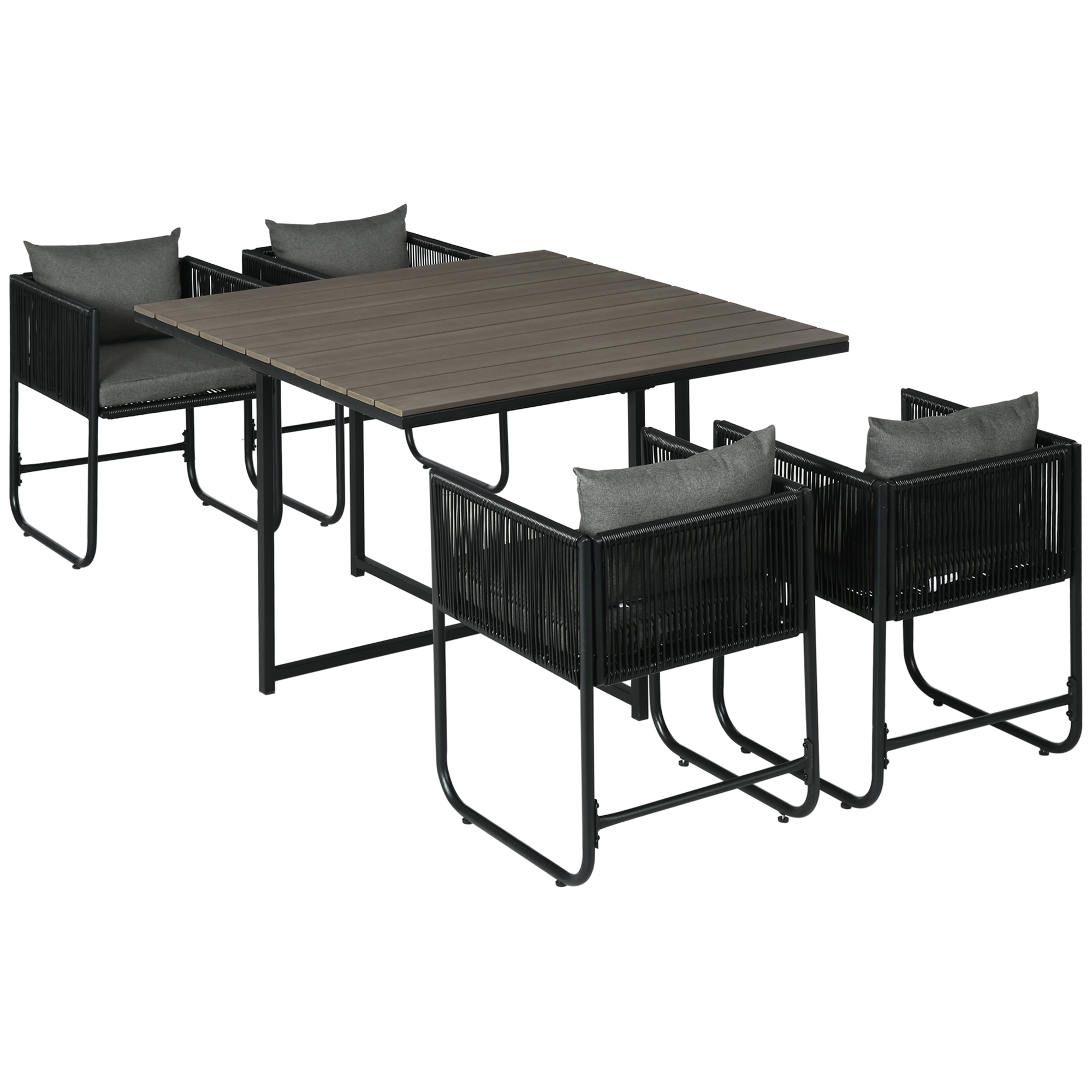Outsunny 5-tlg Polyrattan Gartenmöbel Set Esstisch mit 4 Stühlen und Beistelltisch, stilvolle Essgruppe für Balkon und Garten Aosom.de