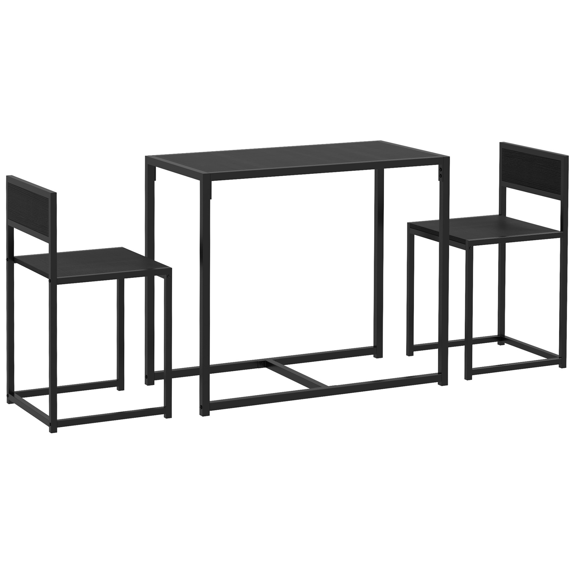 HOMCOM 3-tlg. Essgruppe, Küchentisch mit 2 Stühlen, Esstisch Set, Esszimmergruppe, Esstisch für Esszimmer, Küche, Metall, Schwarz Aosom