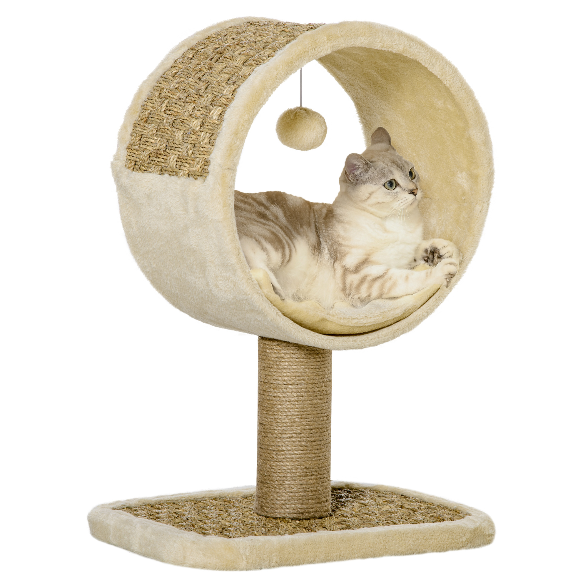 PawHut Kratzbaum klein, H56 cm, mit großem Kreis für kleine Katzen, Katzenbaum mit Spielball,stabil, Hellbraun 40 x 30 x 56 cm Aosom