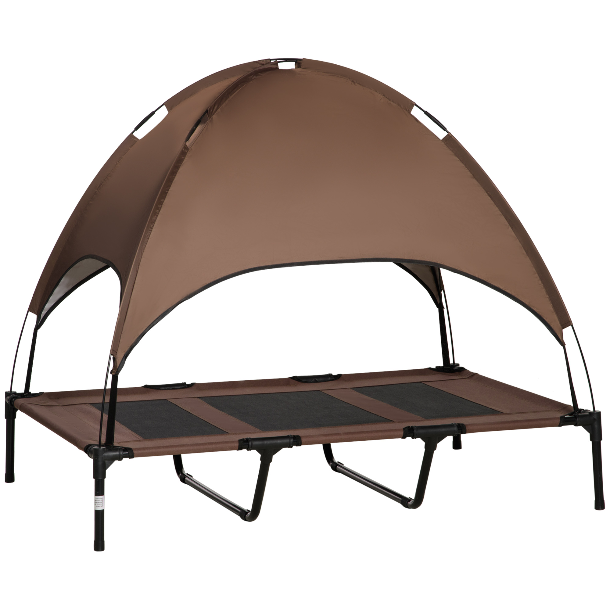PawHut Haustierbett mit Baldachin, erhöhtes Hundebett outdoor, atmungsaktiv, Taftstoff, Kaffee, 122x92x108 cm, ideal für Hunde Aosom.de