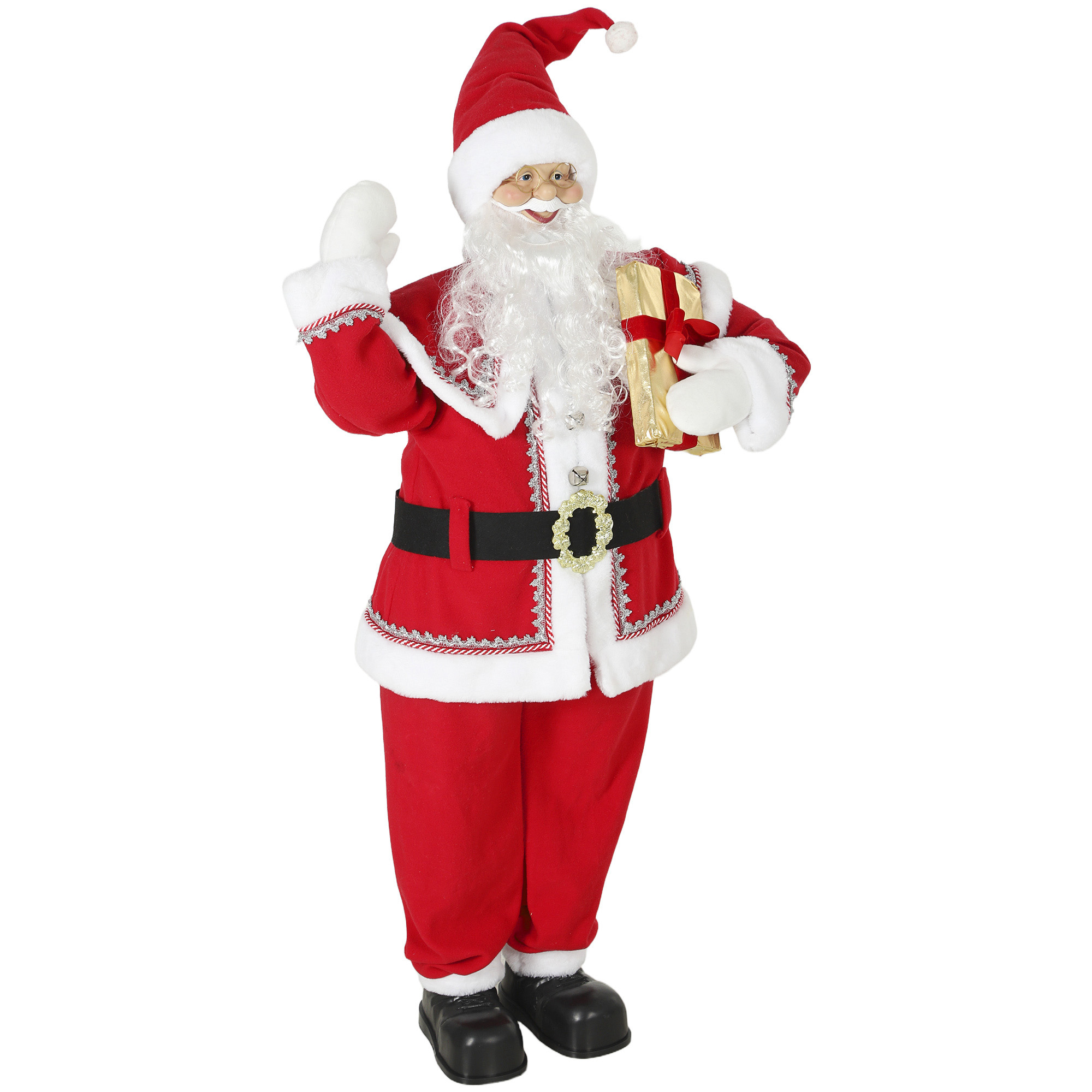 HOMCOM Weihnachtsmann 150 cm Lebensgroße Weihnachtsdekoration Figur Nikolaus mit Drehendem Kopf, Winkender Hand, Geschenk, Beweglichen Armen, Handgefertigt, Geräusch- und Berührungssensor Aosom