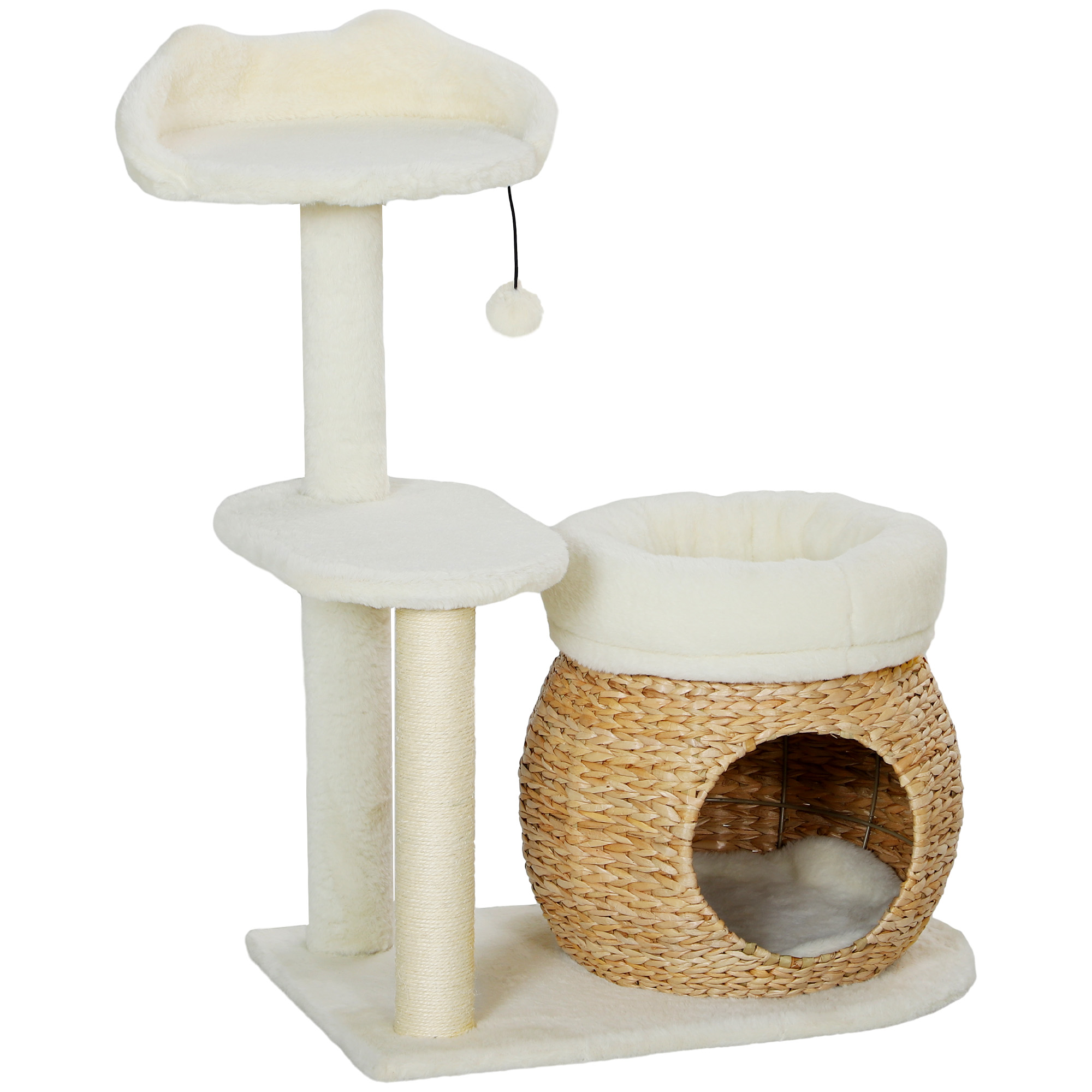 PawHut Kratzbaum 79 cm Katzenbaum mit Katzenhöhle, Bett, Spielbälle, Katzenkratzbaum mit Sisal-Kratzsäulen, für Katzen bis 5 kg, Cremeweiß Aosom