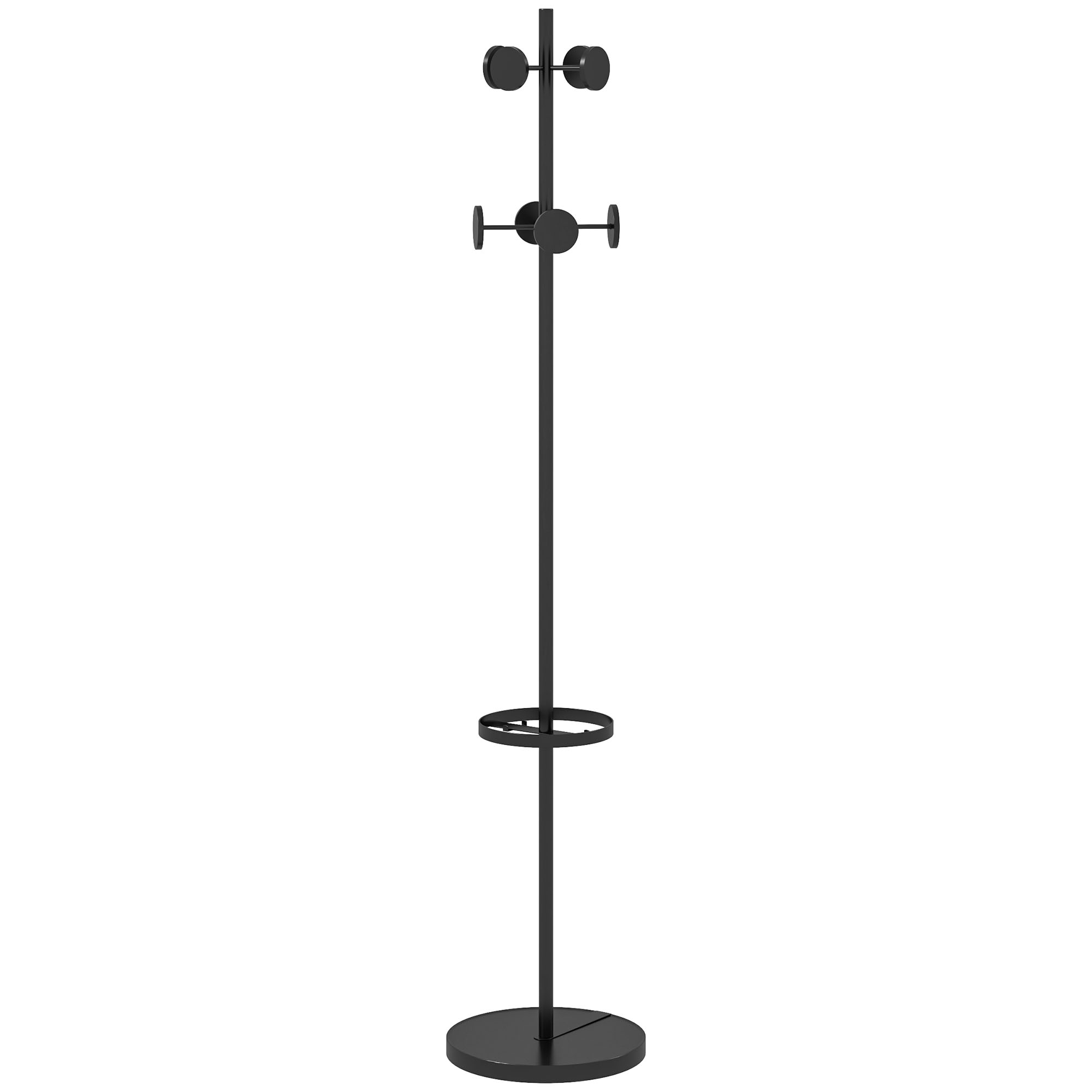 HOMCOM Garderobenständer, Garderobe mit 8 Haken, Kleiderständer, Standgarderob für Kleidung, Hüte, Flur, Eingang, Metall, Walnuss, 34 x 34 x 177cm Aosom
