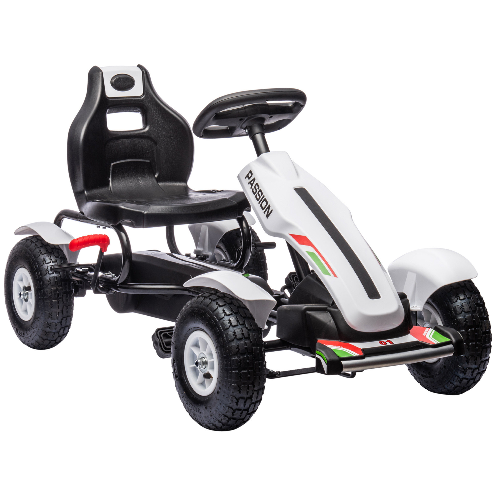 HOMCOM Gokart Tretauto mit Handbremse, verstellbarem Sitz, Vor- und Rückwärtsgang, Pedal-Gokart bis 50kg Tretfahrzeug Kinderspielzeug Kinderfahrzeug Kettcar für Kinder 5-12 Jahren Weiß Aosom