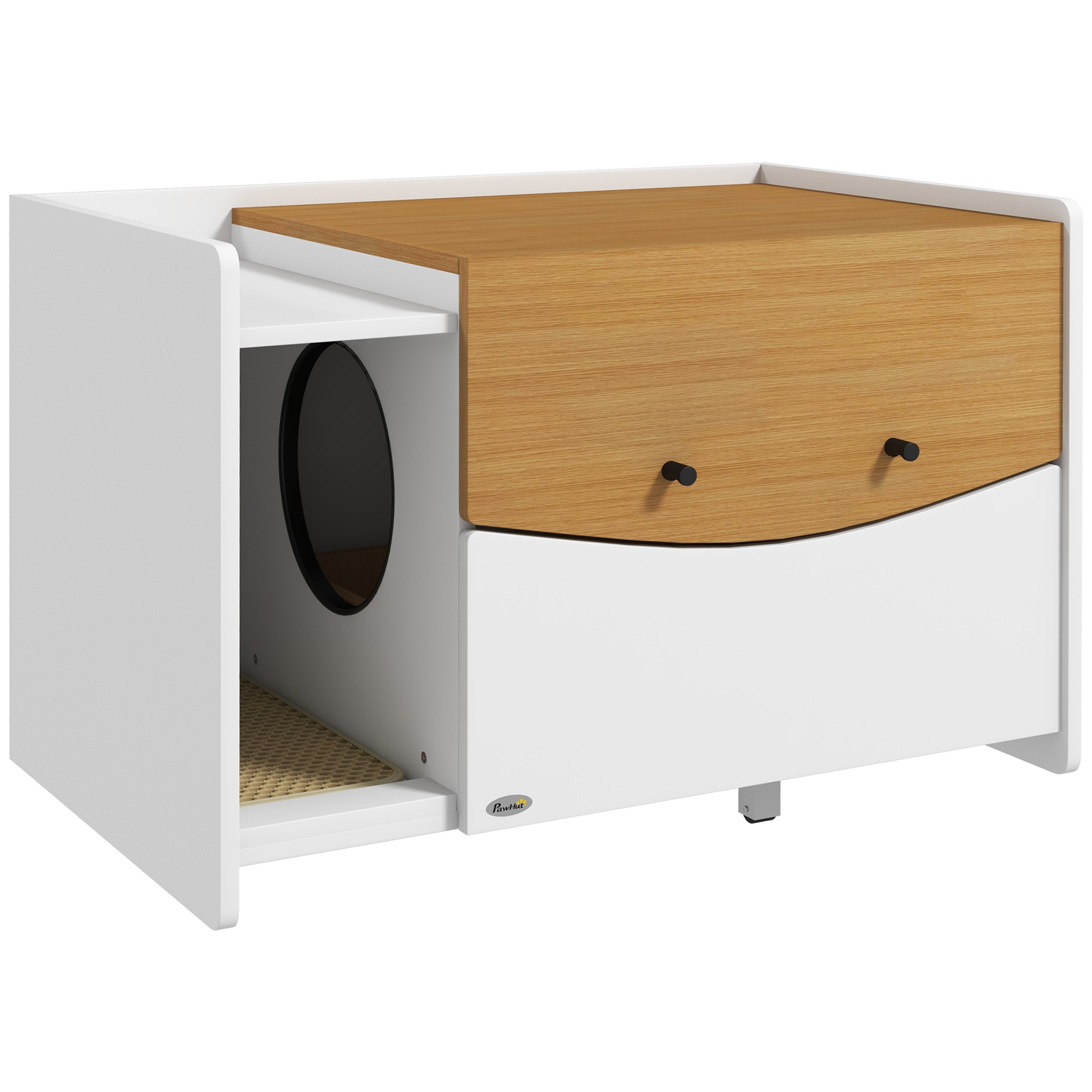 PawHut Katzenschrank für Katzentoilette, Katzenklo Schrank mit ausziehbarem Schrank, Streuauffangmatte, Katzenhaus für Indoor, 78 x 50 x 51 cm, Eiche Aosom