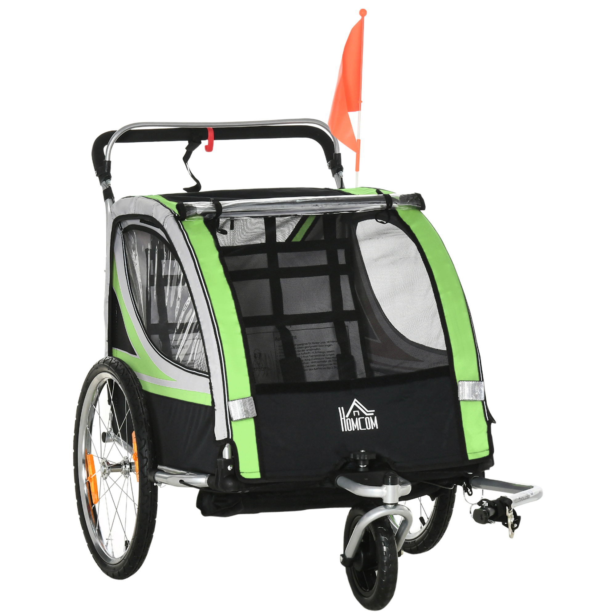 HOMCOM 2 in 1 Kinderanhänger Fahrradanhänger für max. zwei Kinder ab 1,5 Jahren mit 5-Punkt Sicherheitsgurt und 360° drehbar Aosom.de