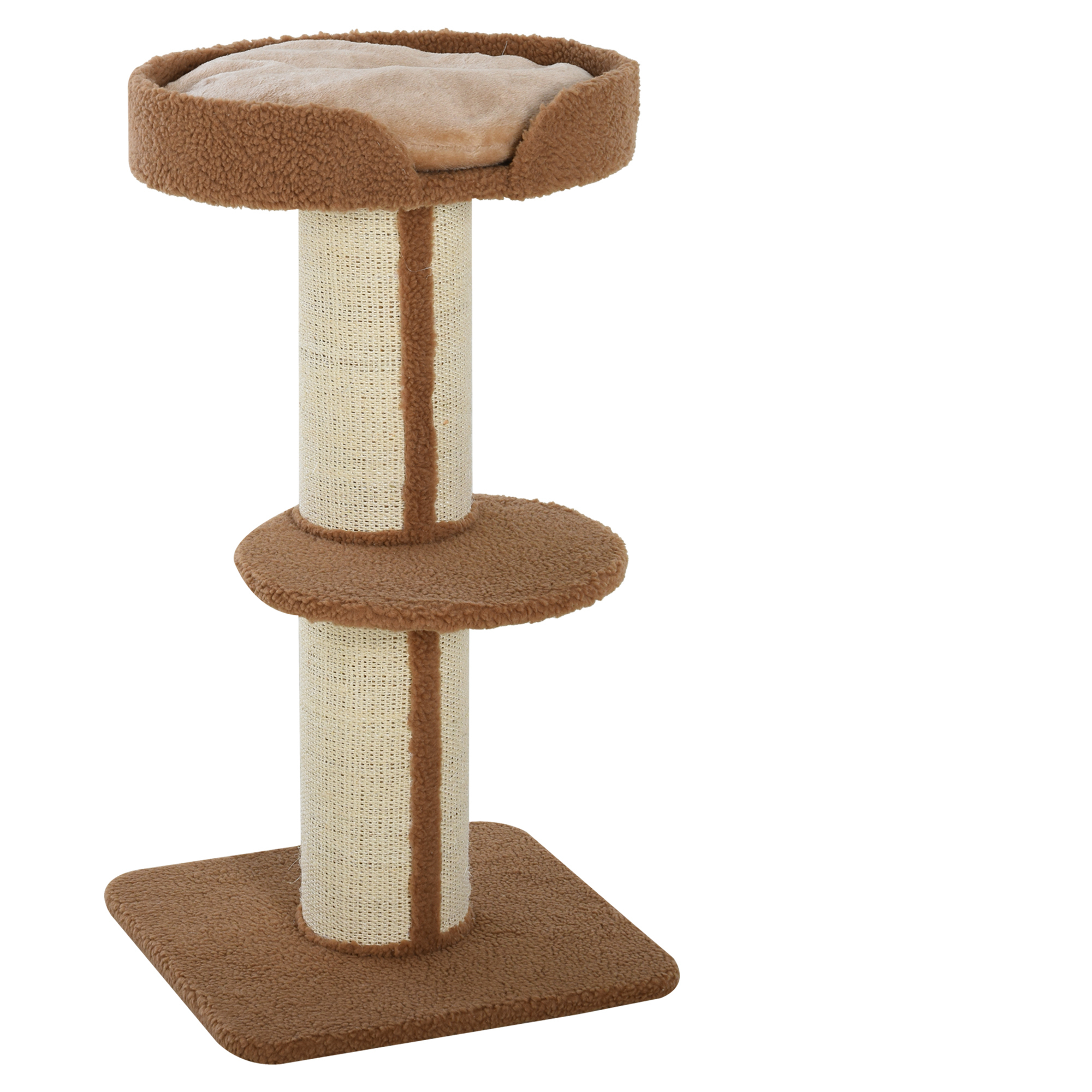 PawHut Kratzbaum mit abnehmbaren Kissen, bis 30 kg, Kratzstamm, Katzenbaum mit Plattform, stabil, Sisal, Hellbraun, 45x45x91cm Aosom