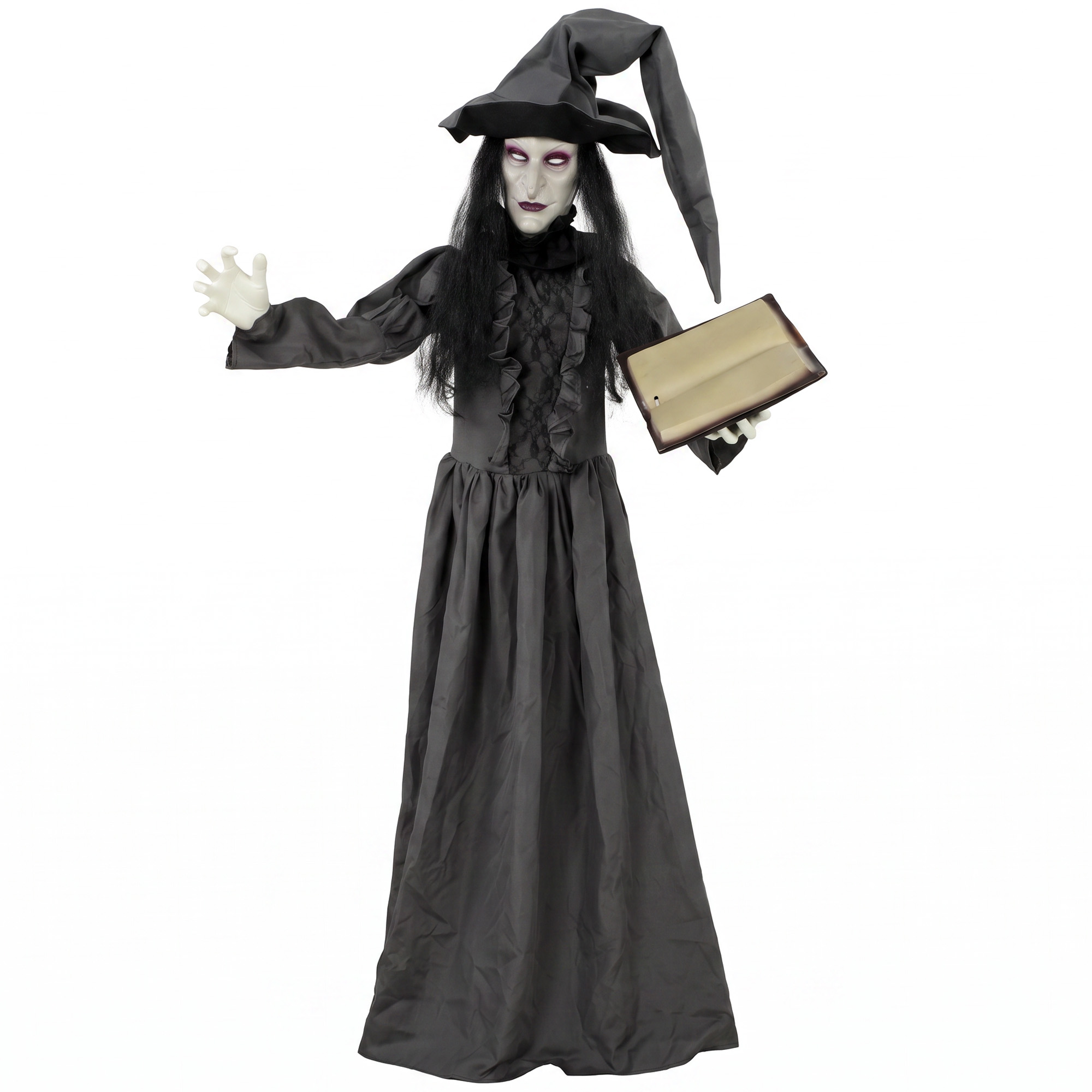 HOMCOM 180 cm Halloween Animierte Hexe Dekoration Lebensgroß mit leuchtenden Augen, Gruseliger Sound, Berührungsaktivierung Halloween Dekoration für Outdoor, Rasen, Party-Requisiten, Hof Aosom