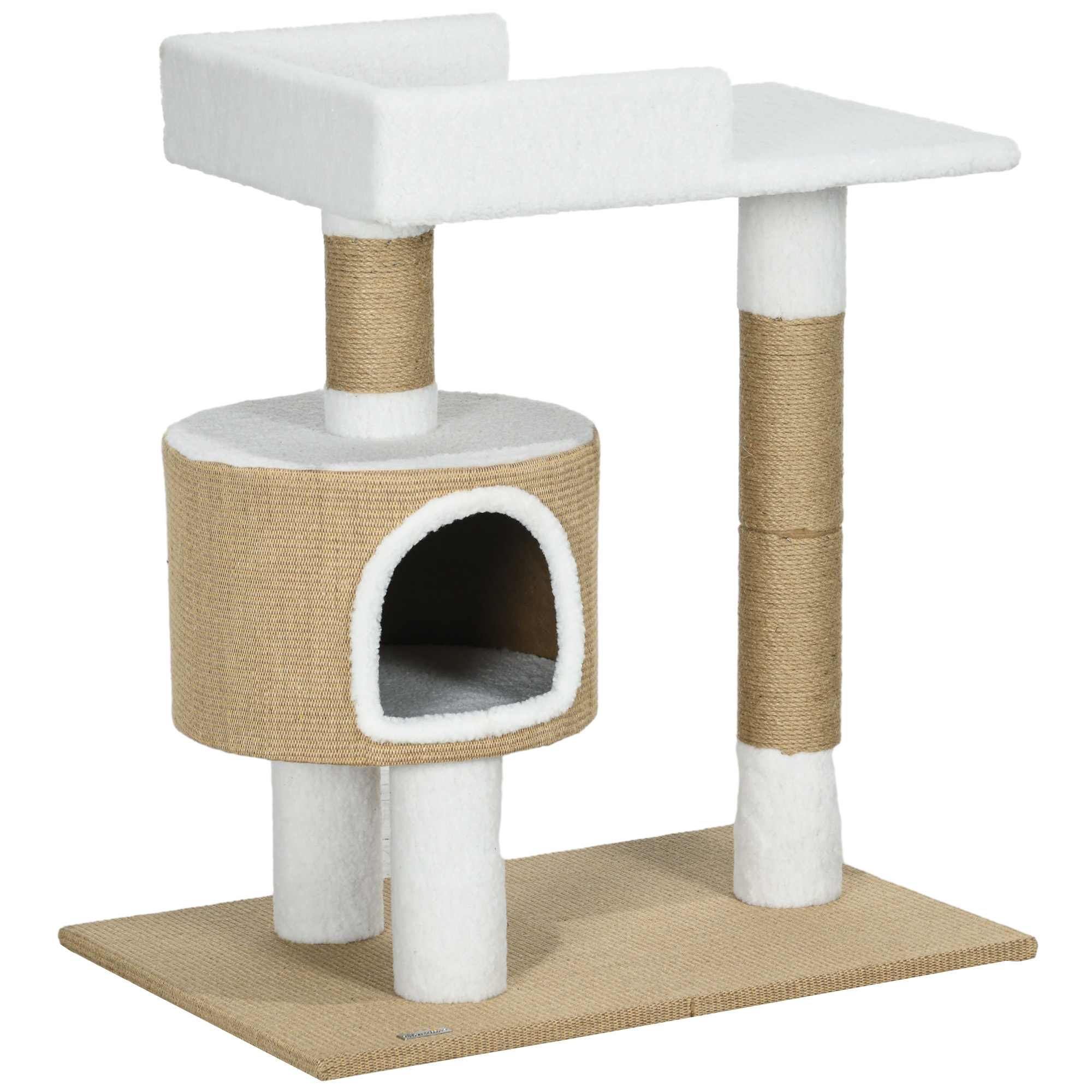 PawHut Kratzbaum 79cm kleiner Katzenbaum mit Katzenhöhle & Liegefläche für Katzen bis 8kg aus Jute in Braun/Weiß Aosom.de