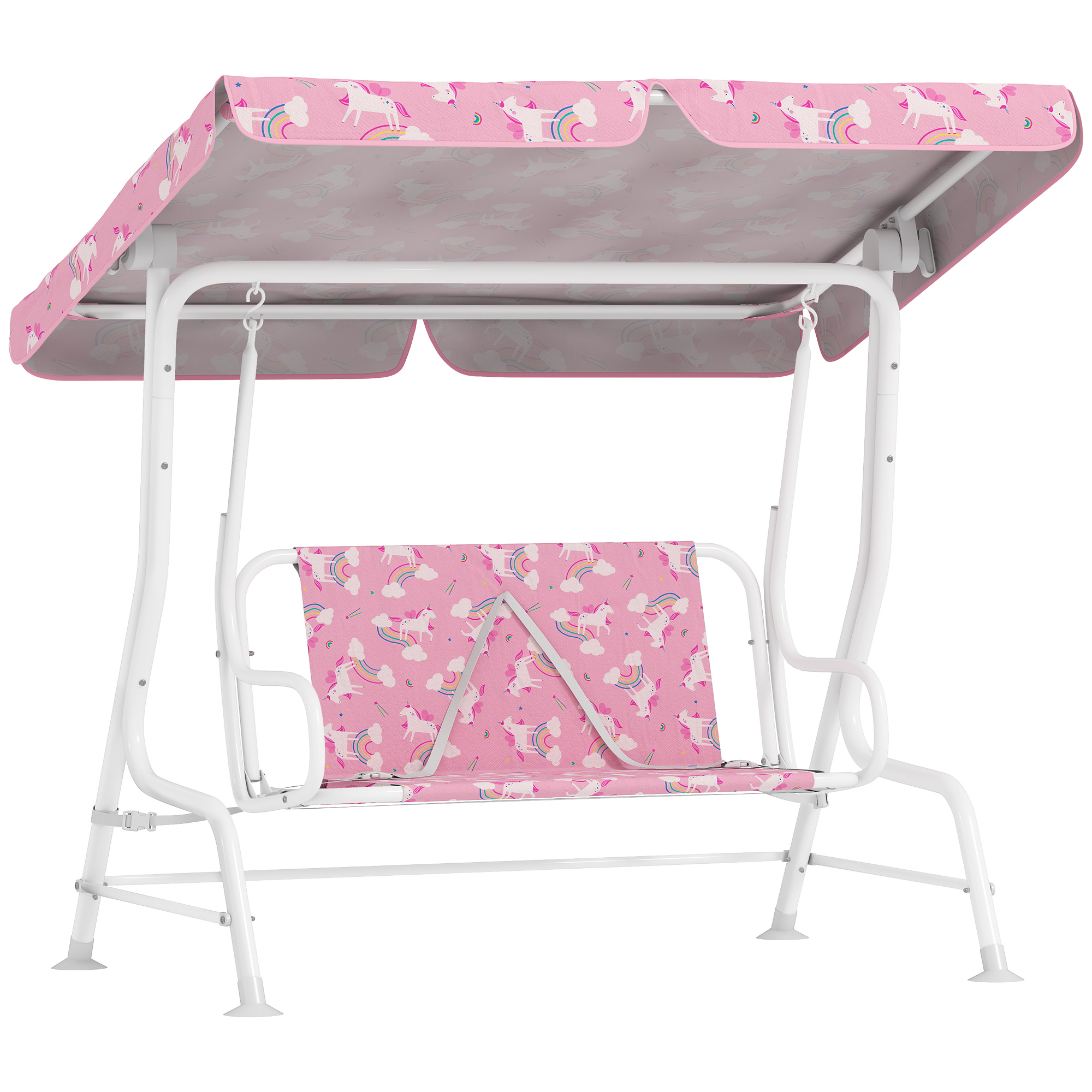 AIYAPLAY Kinder Hollywoodschaukel, 2-Sitzer Kinderschaukel Gartenschaukel mit verstellbarem Sonnendach, Sicherheitsgurt, Schaukelbank für Garten Terrasse für 3-6 Jahre Kinder bis 60 kg Rosa Aosom