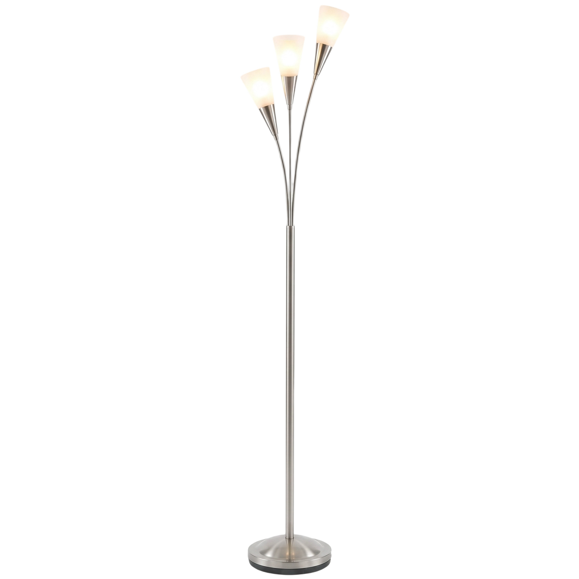 HOMCOM Stehlampe Wohnzimmer 40 W 3 Flammige Stehleuchte mit Fußschalter, E14 Fassung, Standleuchte Modern Standlampe für Wohnzimmer, Schlafzimmer, Büro, Ohne Glühbirne, Silber   Aosom
