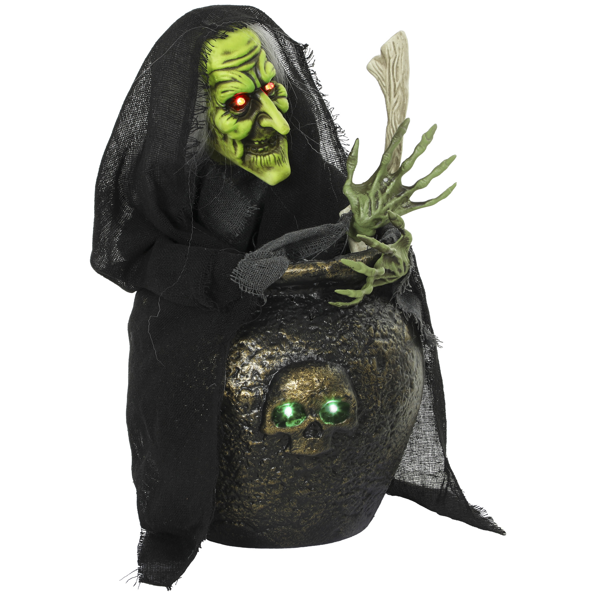 HOMCOM Animierte Halloween-Tischhexe, 47 cm, mit rührendem Kessel, Lachsound, leuchtenden Augen, Sound-/Touch-Aktivierung, Halloween Dekoration für Innenräume Aosom