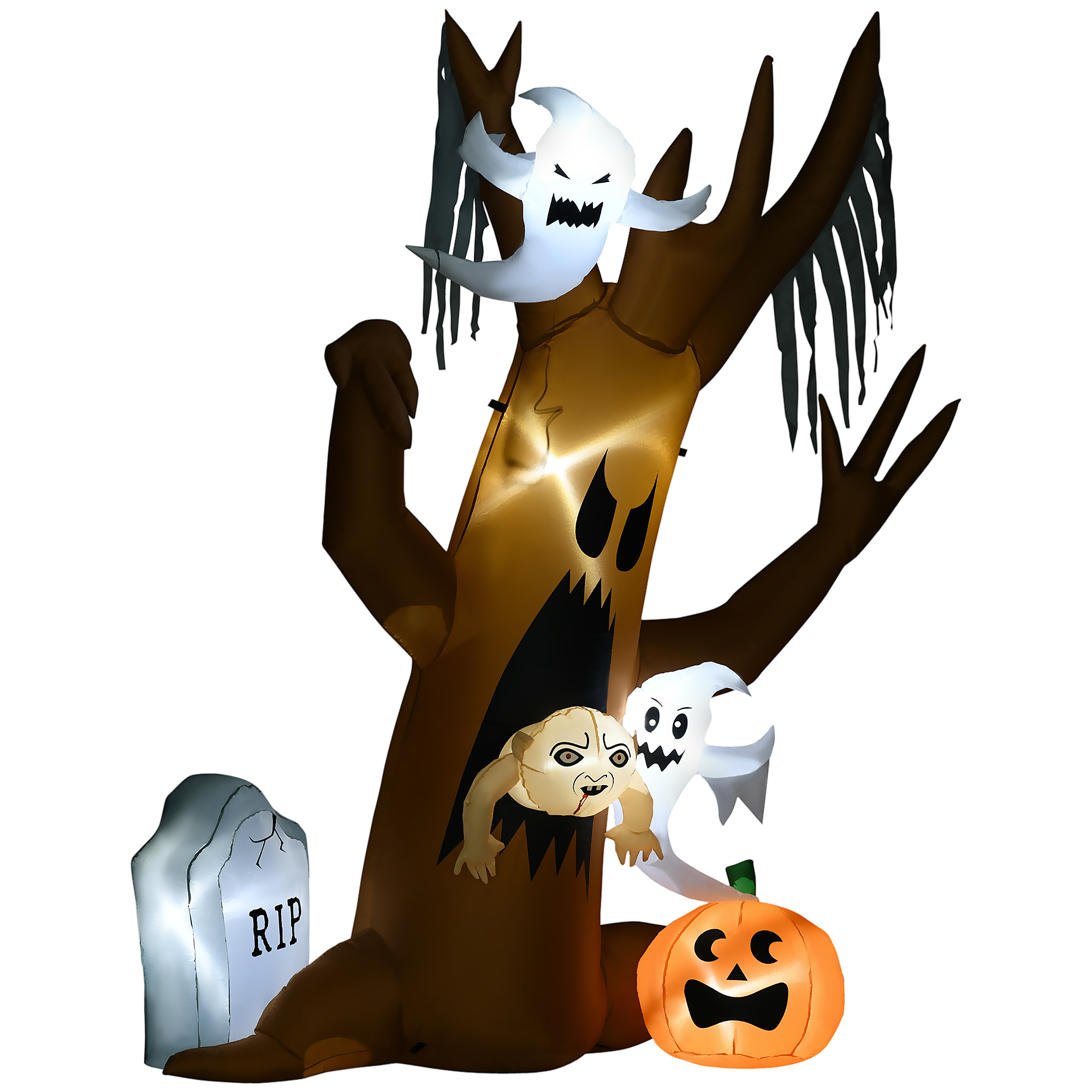 HOMCOM 240 cm Aufblasbarer Geisterbaum, Halloween-Dekoration mit LED Beleuchtung, Wasserdichter Spukbaum, Selbstaufblasende Gartendeko für Hof, Party Aosom