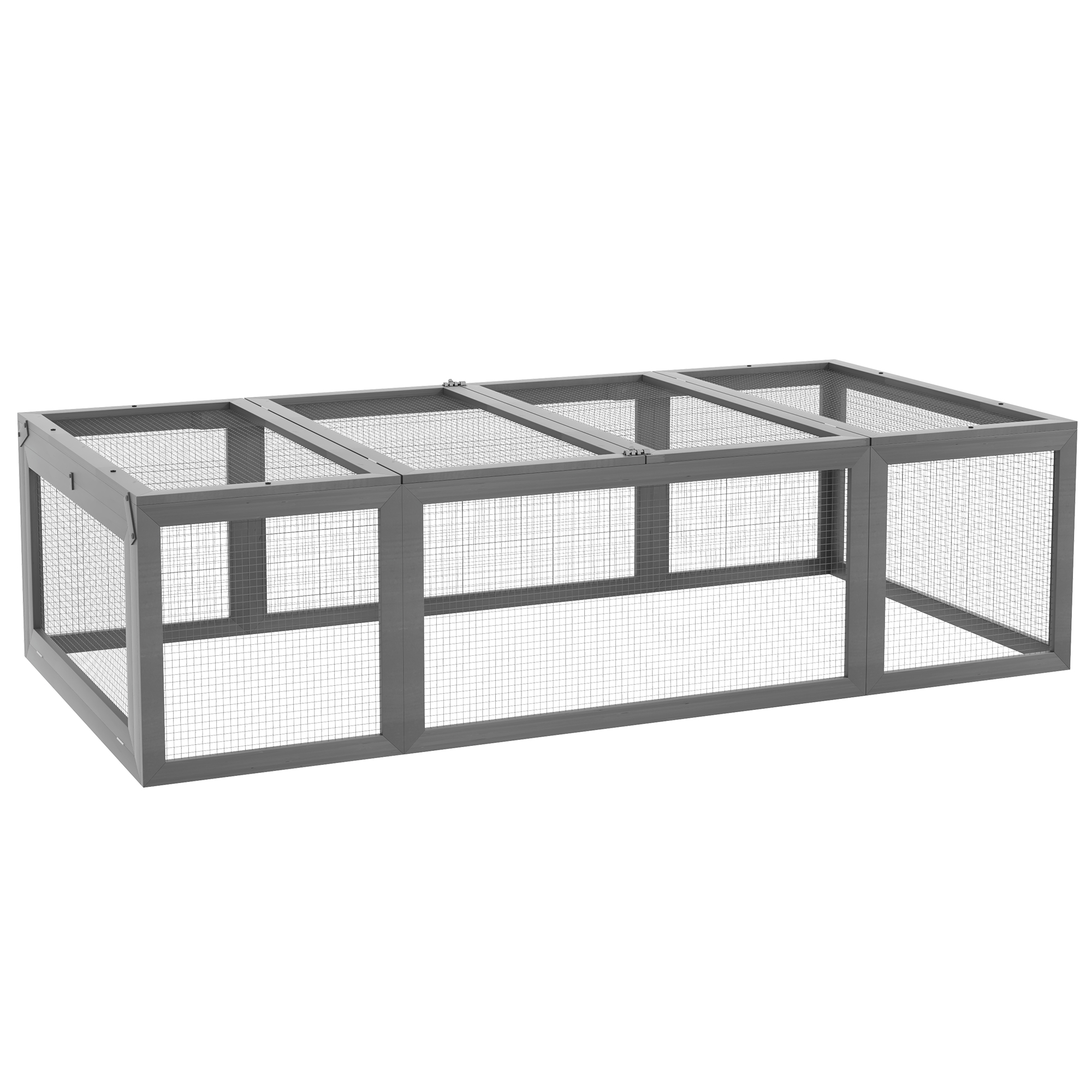 PawHut Hasenstall Kaninchenstall aus Tannenholz Winterfest Hasenkäfig mit aufklappbar Dach 180x90x48 cm Kaninchenkäfig Outdoor Kleintierstall für Kleintiere Hasen Kaninchen Meerschweinchen Grau Aosom