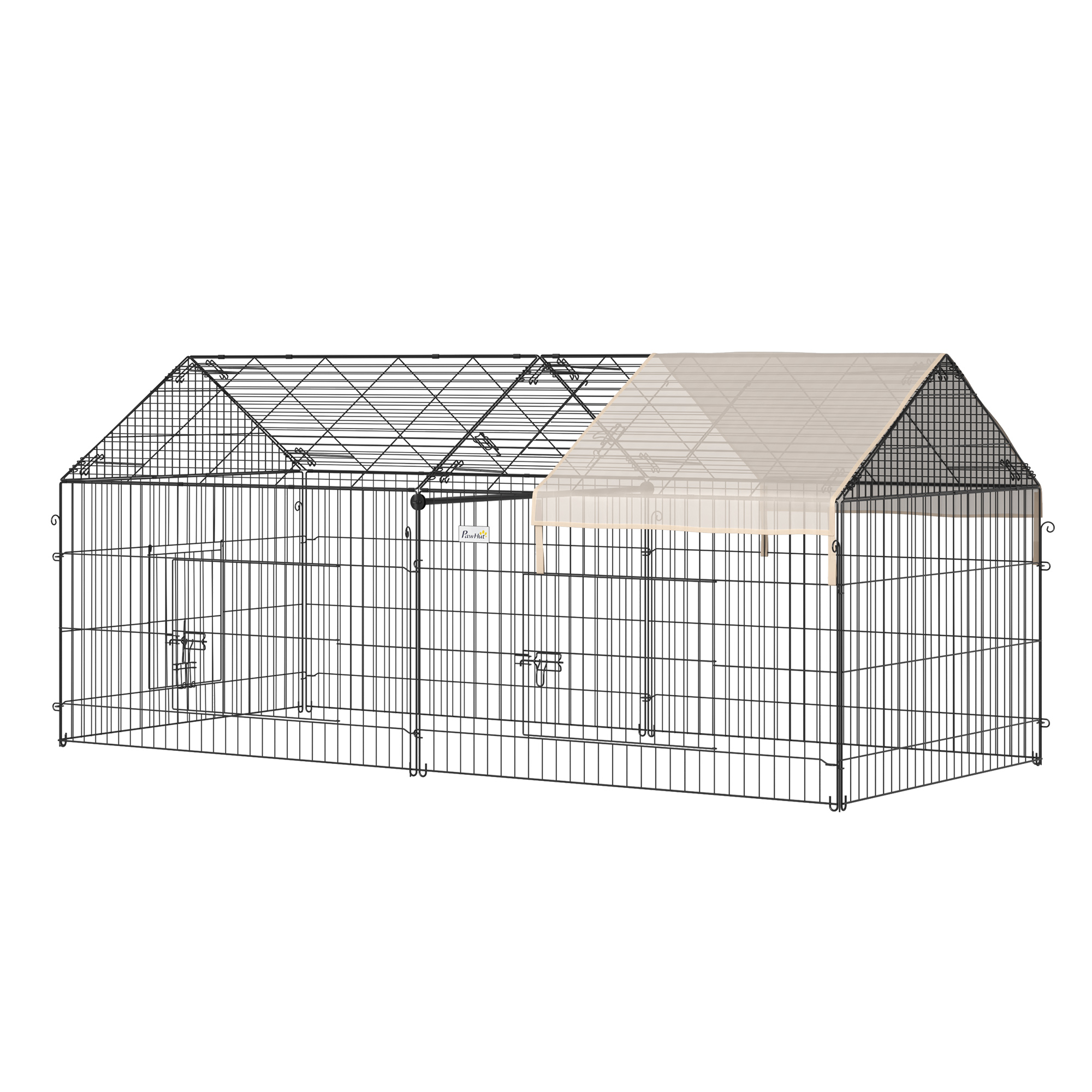 PawHut Freigehege Außengehege mit Sonnenschutz für Kleintiere 220 x 103 x 103 cm, Kaninchenstall aus Metall in Beige und Schwarz Aosom.de