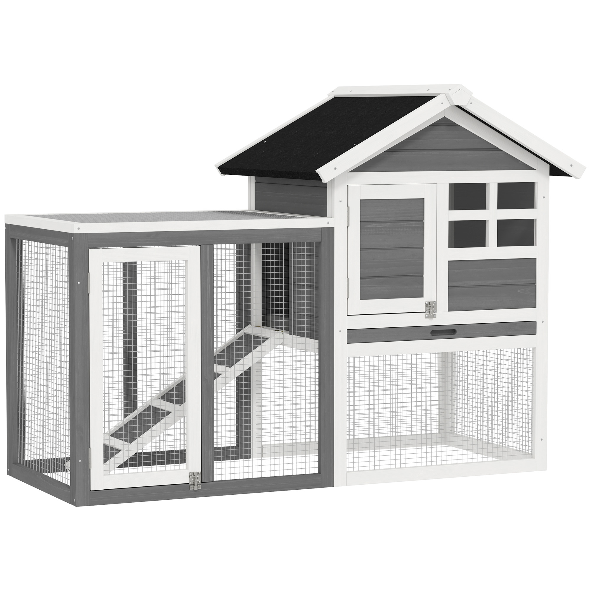 PawHut Kaninchenstall Kleintierstall 122x62,6x92cm Kleintierhaus Zwergkaninchenstall Herausnehmbare Bodenwanne und Rampe Aosom
