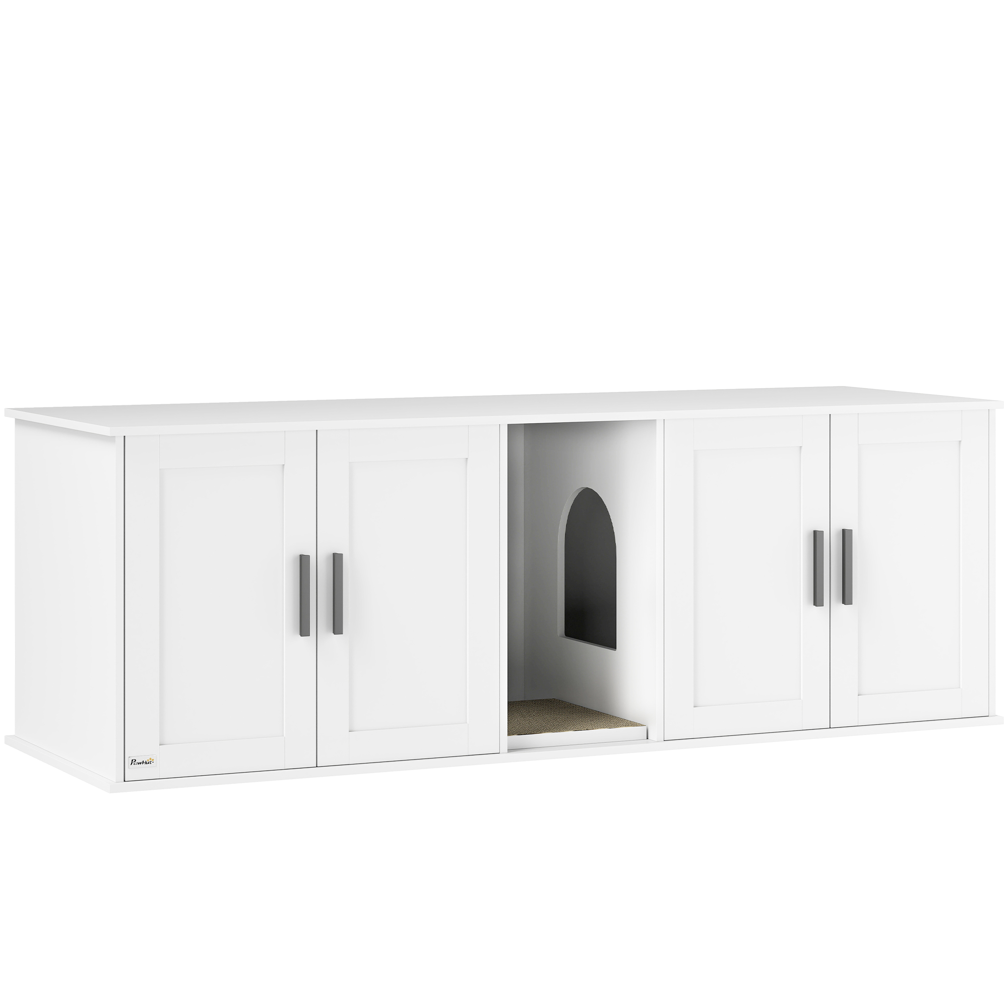 PawHut Katzenklo-Schrank Katzenhaus mit Tür Trennwand Katzentoilette Katzenschrank für große Katzen Beistelltisch Katzenhöhle 145 x 49 x 51 cm Weiß Aosom