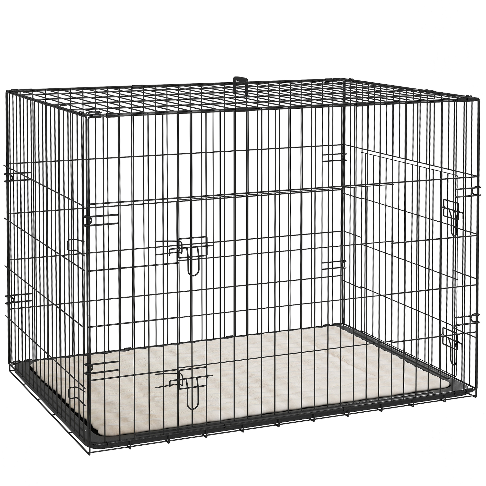 PawHut Hundekäfig klappbar Hundebox mit 2 Türen, Transportkäfig mit herausnehmbarer Bodenschale Kissen Hundetransportbox Drahtkäfig für mittelgroße große Hunde 90 x 57,5 x 62 cm Schwarz Aosom