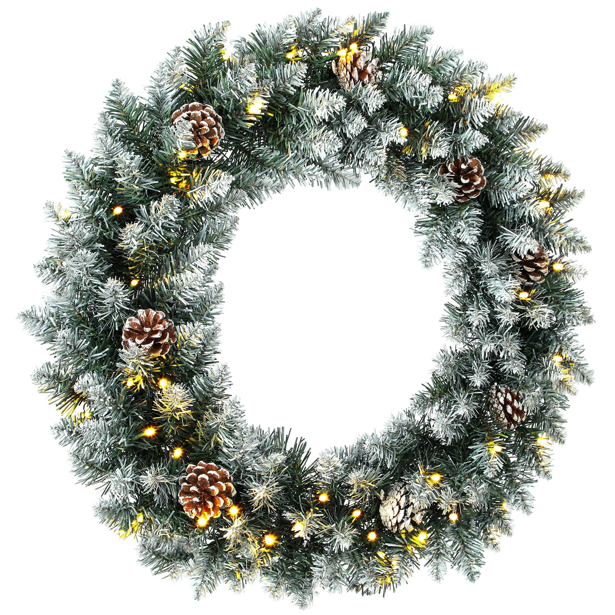 HOMCOM Weihnachtskranz 60 cm Beleuchtet Türkranz mit 50 LEDs Zapfen Kunstschnee Weihnachten Adventskranz Künstlicher Haustür Kränze Weihnachtskränze Weihnachtsdeko für Weihnachten Advent Haustür Aosom